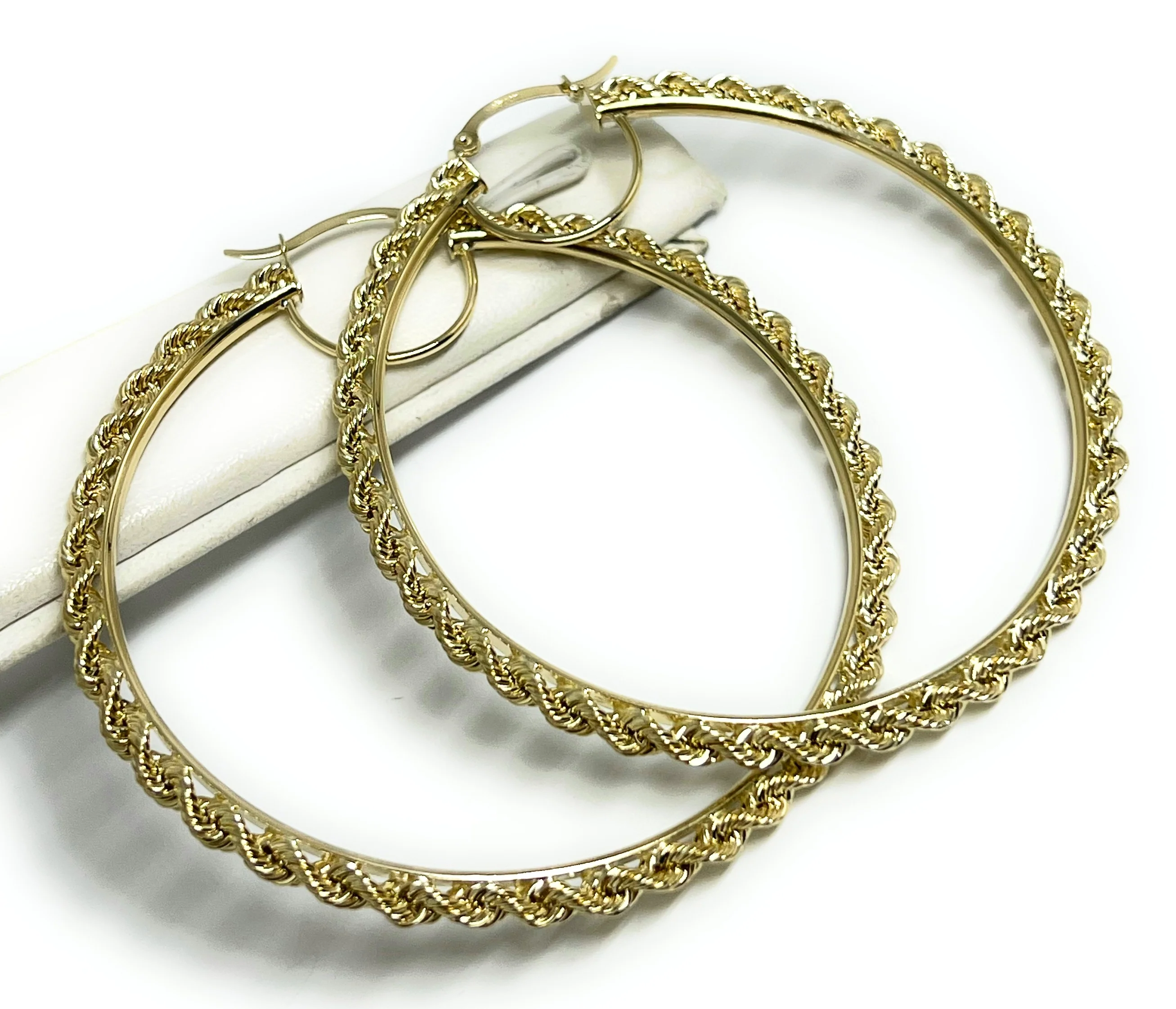 10k Solid Gold Rope Hoop Earrings - Image 2