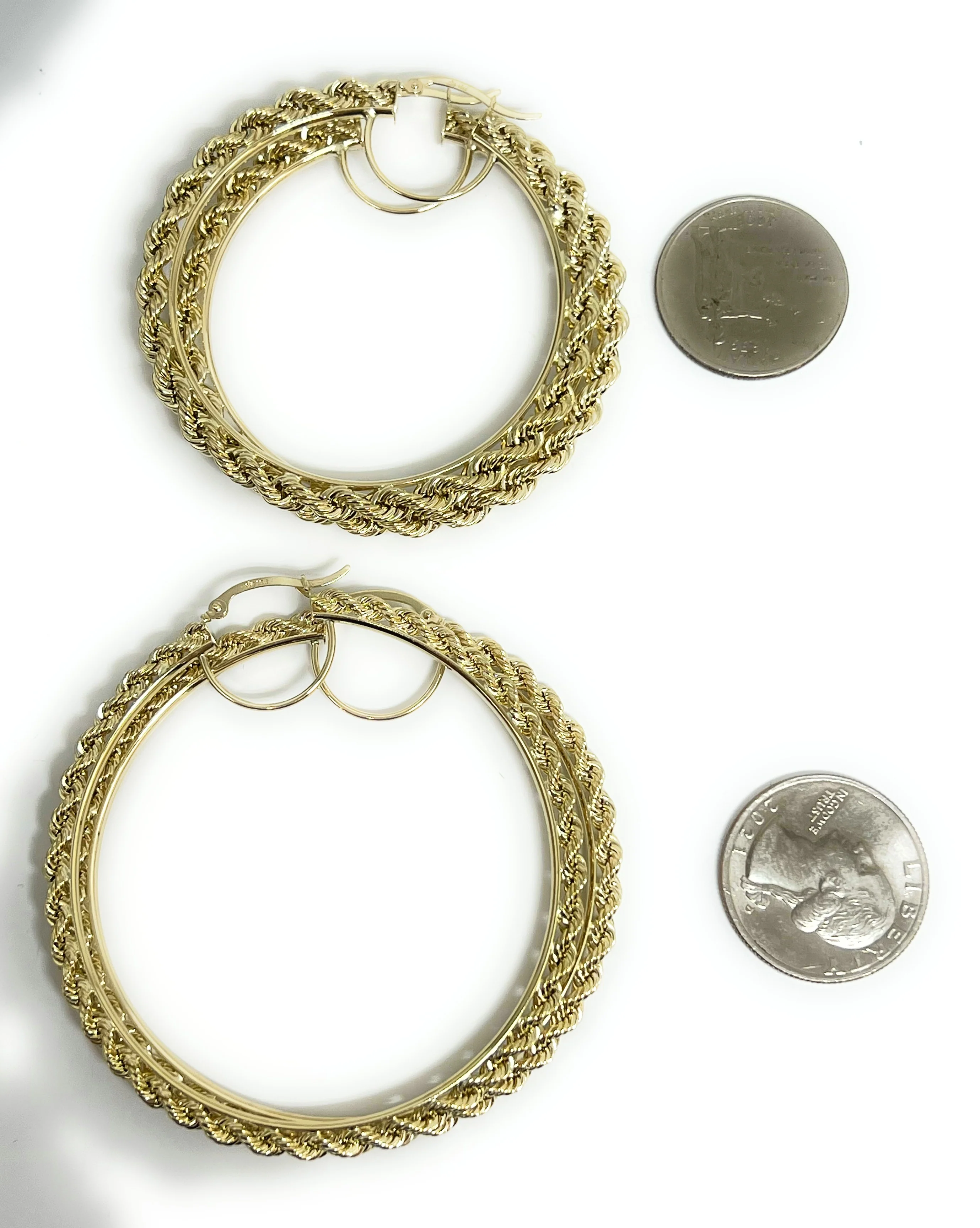 10k Solid Gold Rope Hoop Earrings - Image 3