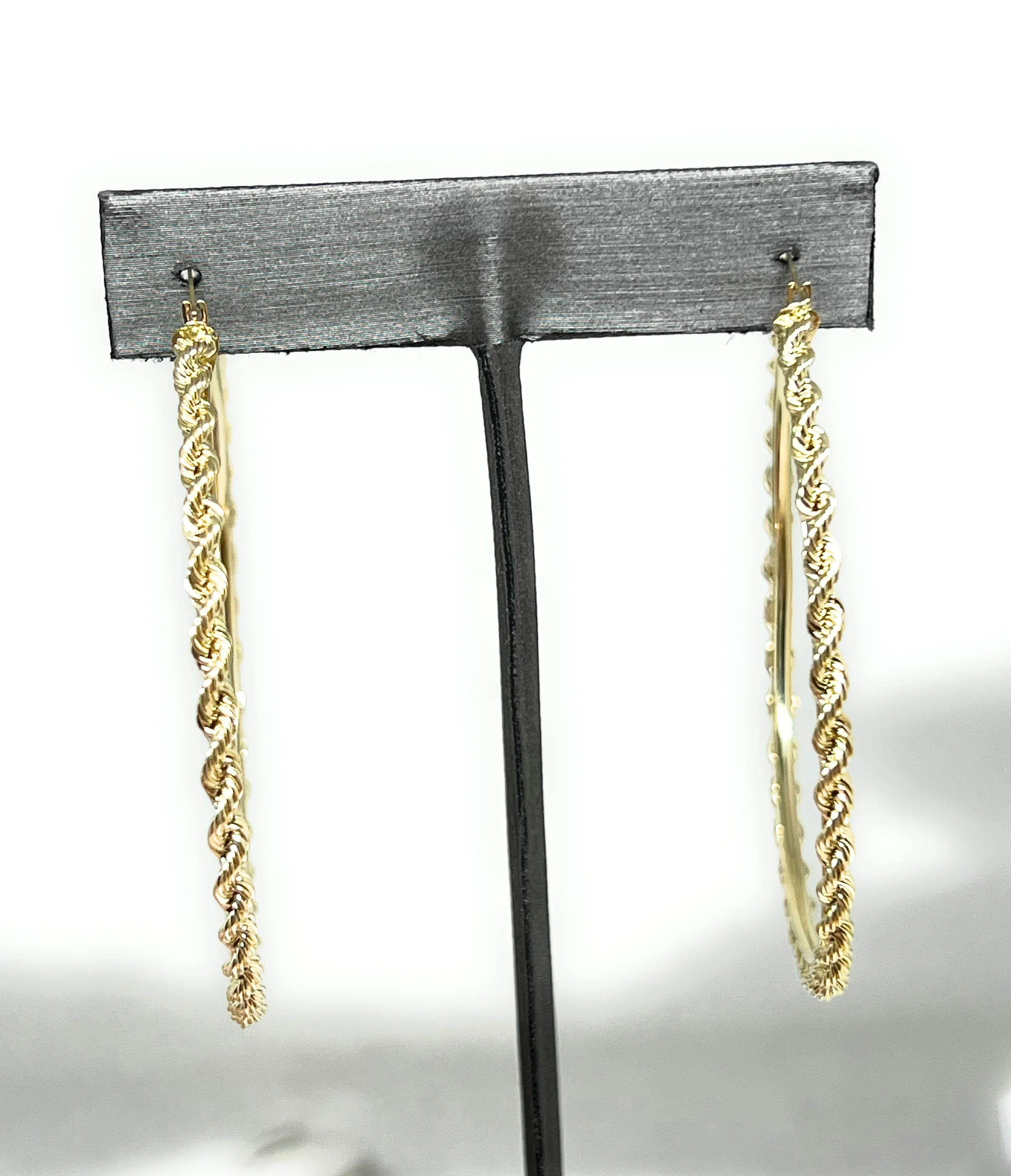 10k Solid Gold Rope Hoop Earrings - Image 4