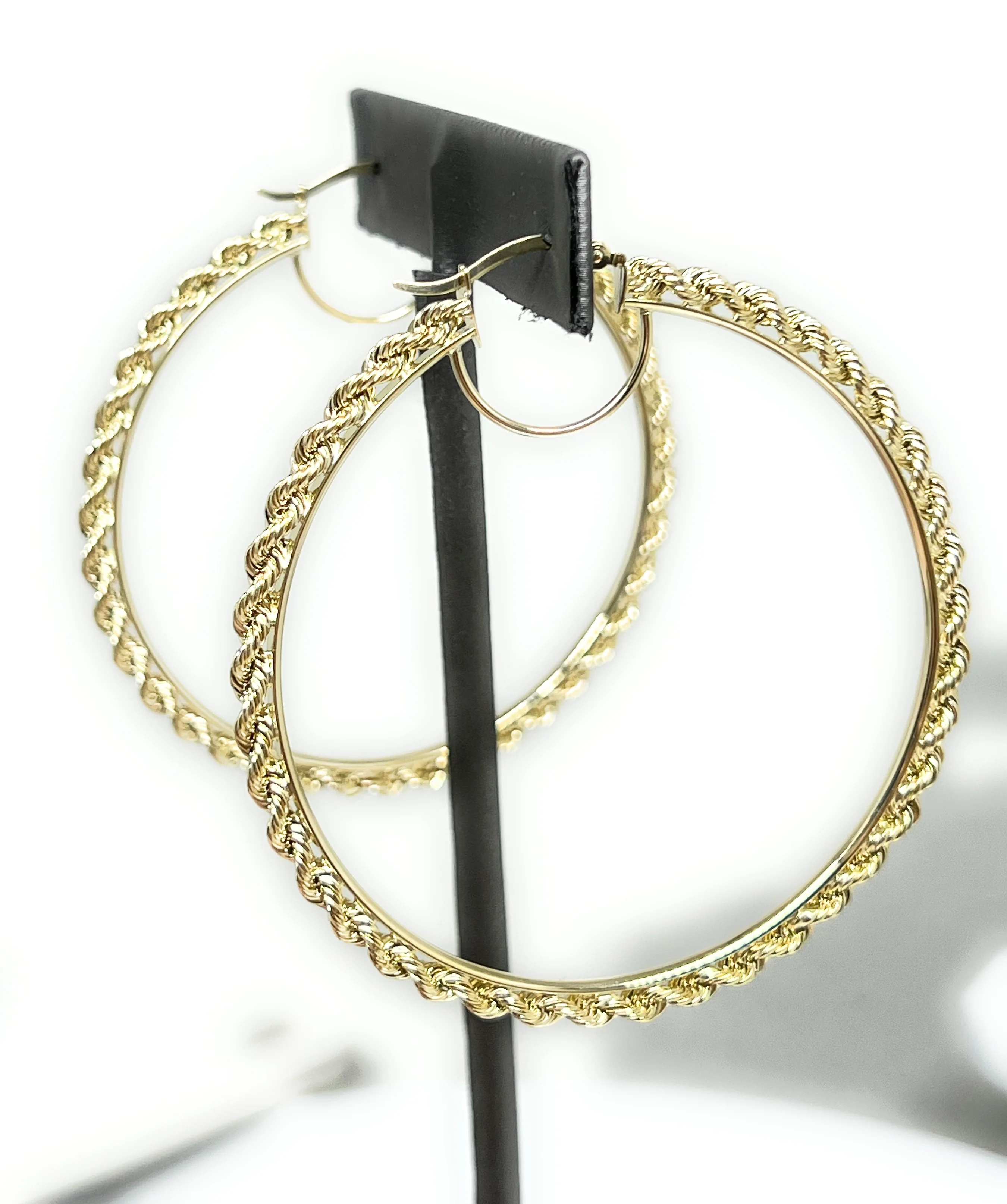 10k Solid Gold Rope Hoop Earrings - Image 5
