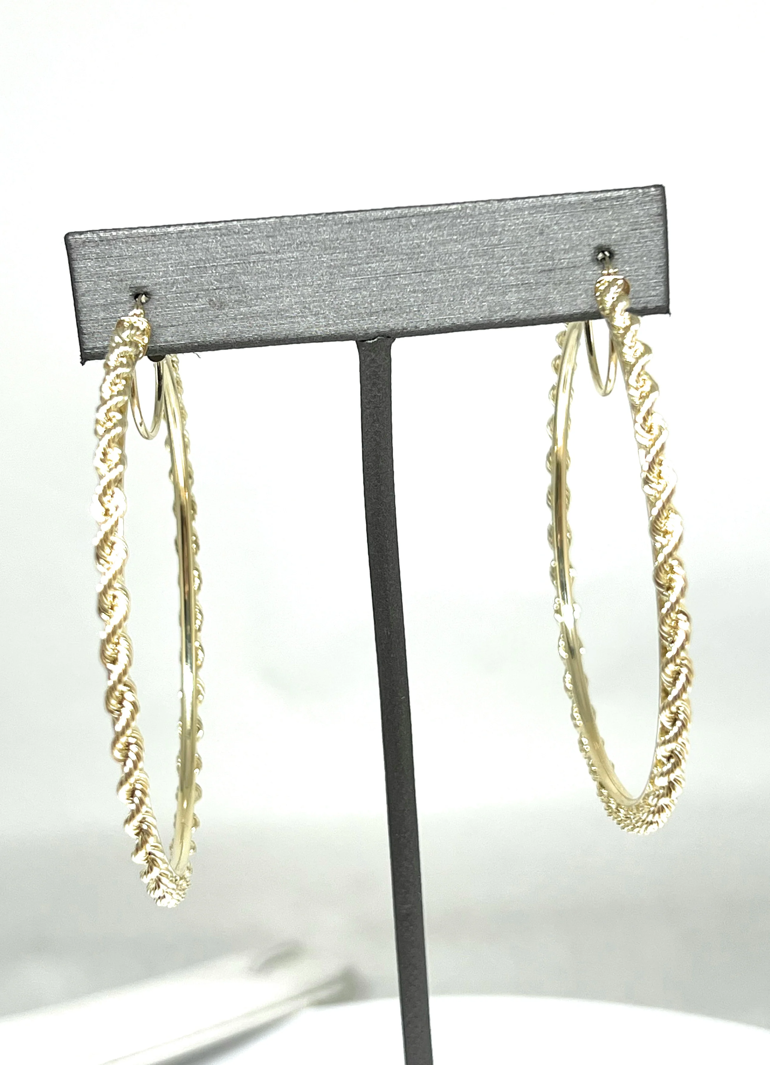 10k Solid Gold Rope Hoop Earrings - Image 6