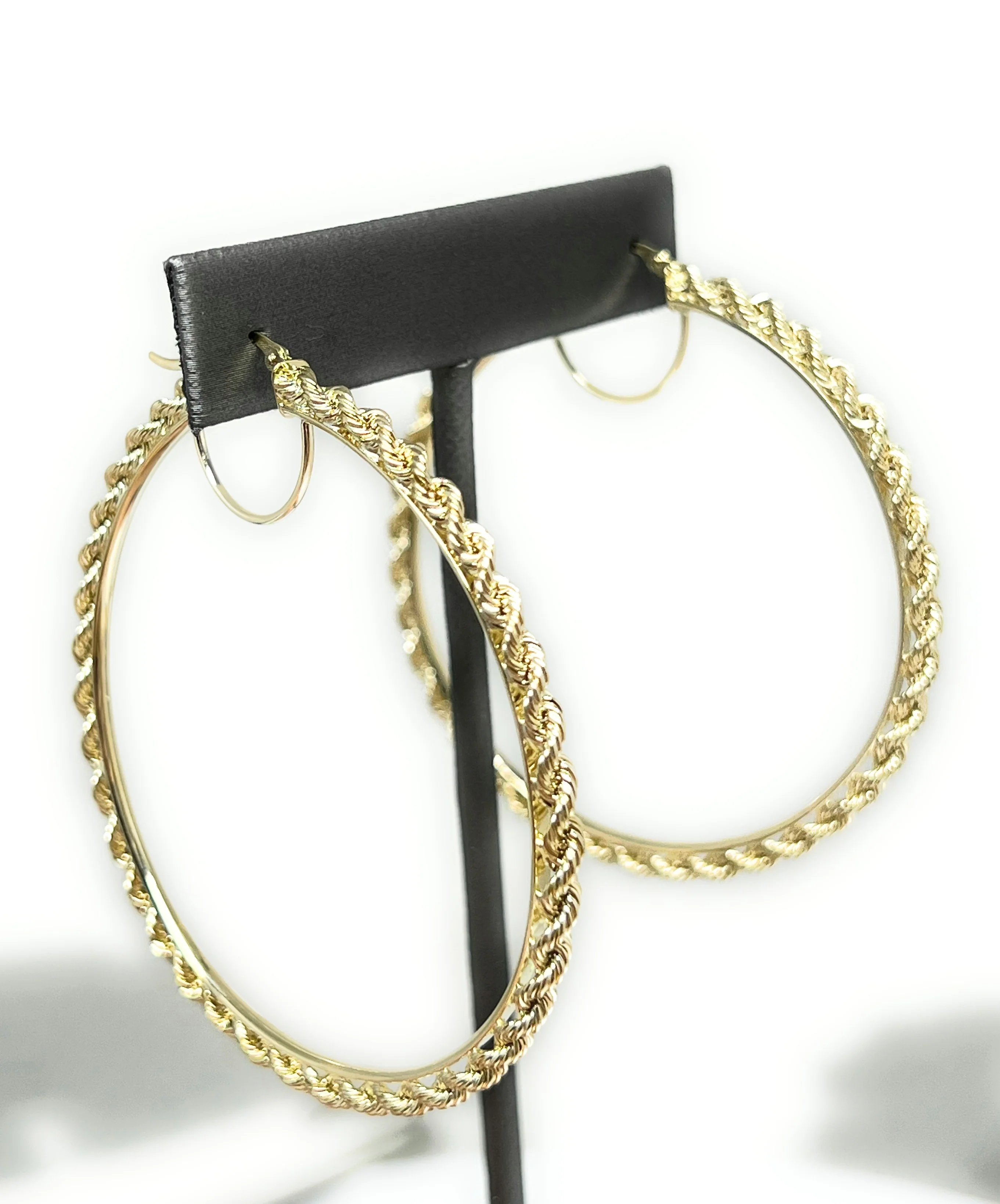 10k Solid Gold Rope Hoop Earrings - Image 7
