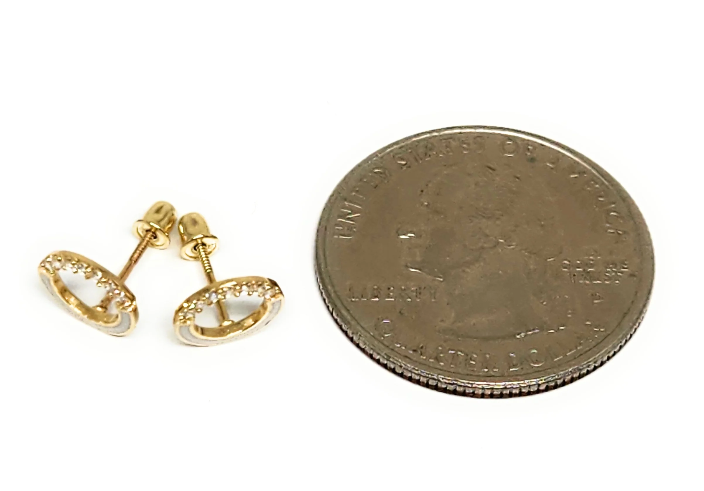 10k Solid Gold ROUND CIRCLE CUBIC ZIRCONIA MINI DAINTY Stud Earrings (FCE 21) - Image 3