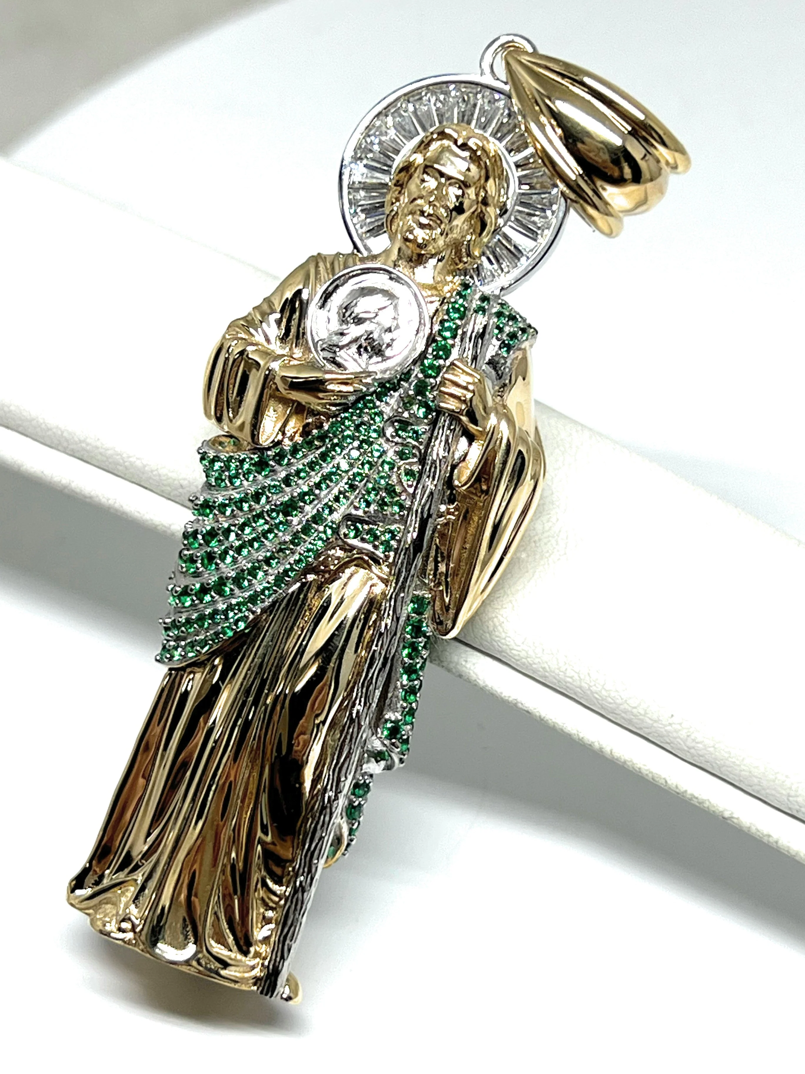 10k Solid Gold Saan Judas Saaint Jude 3D BIG XXL 3.5 INCH Pendant Green CZ FULL 3D Statue (FC) (35.6g) - Image 7