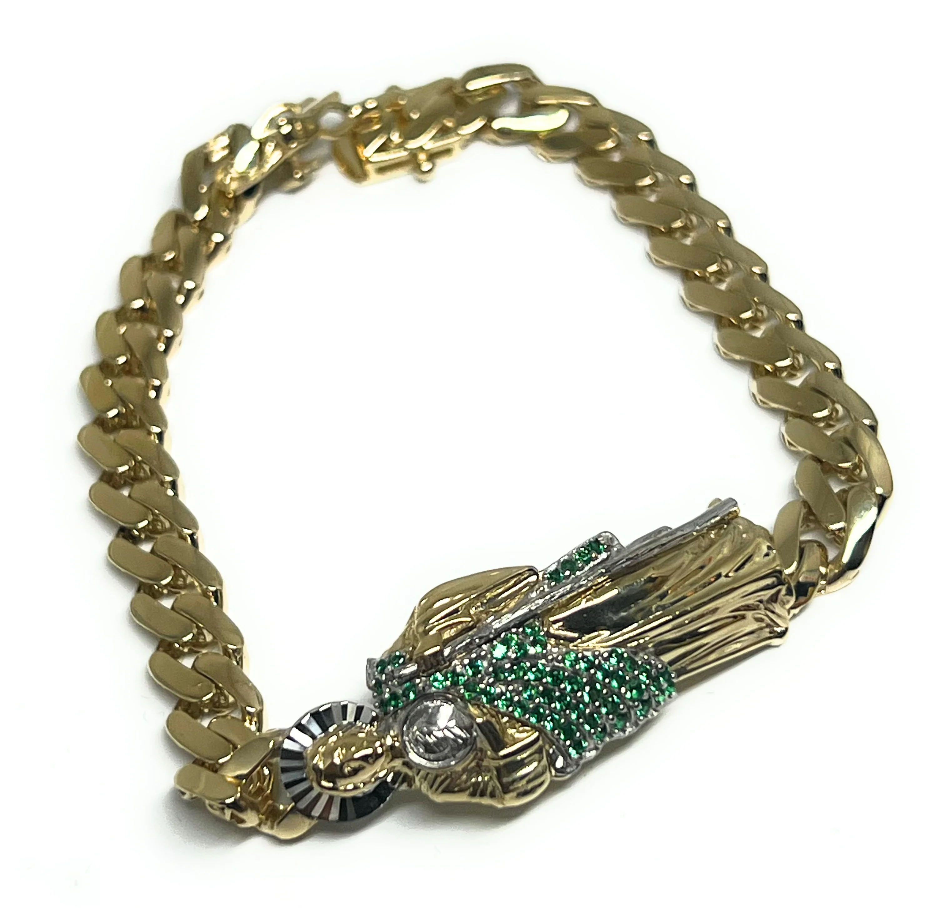 10k Solid Gold SAAN JUDAS SAAINT JUDE 3D GREEN CZ Brracelet 7-9 inch (13g) - Image 6