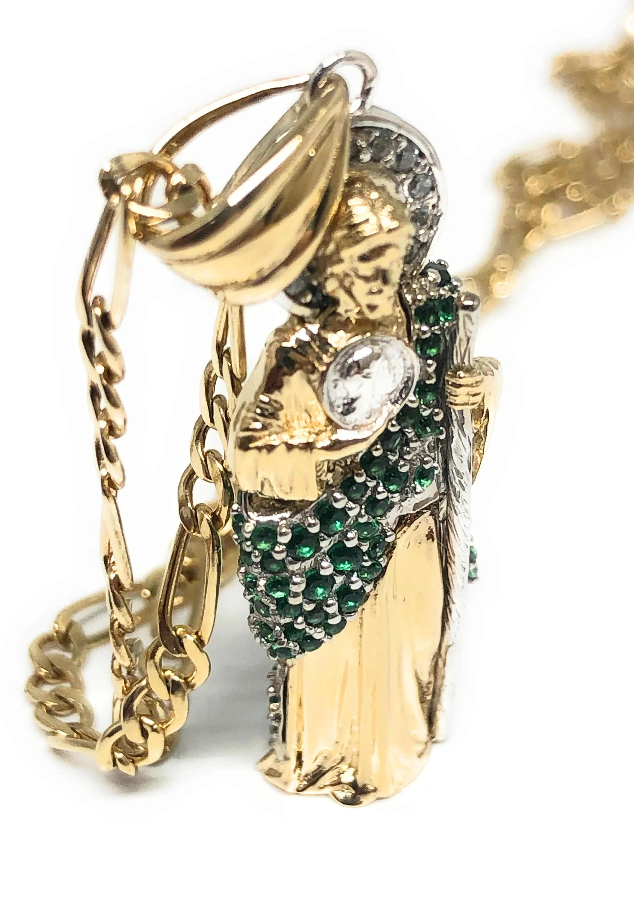 10k Solid Gold Saan Judas Saaint Jude 3D Pendant Green CZ FULL 3D Statue (FC) - Image 4