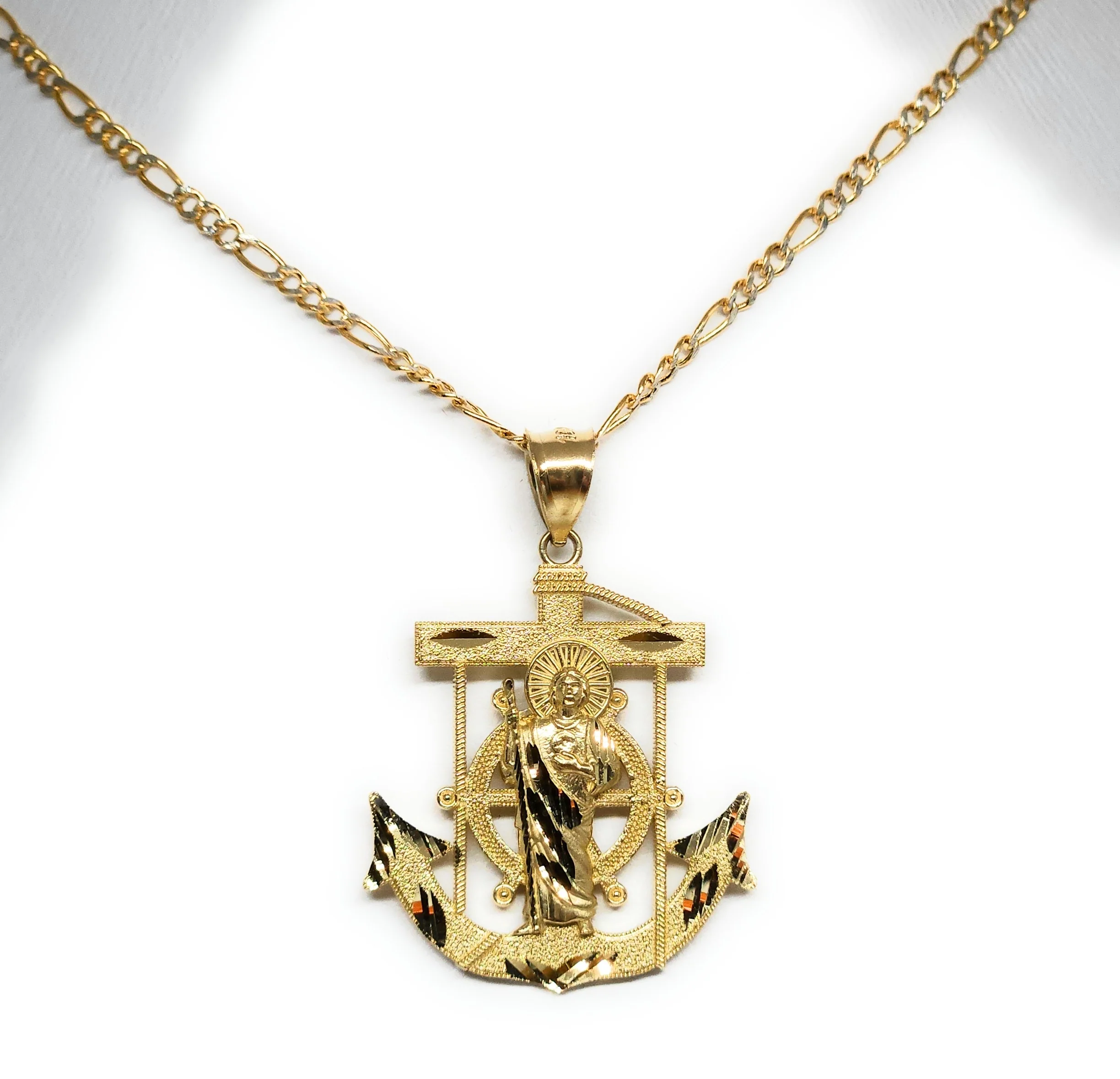 10k Solid Gold SAAN JUDAS SAAINT JUDE ANCHOR Pendant Necklace (MED, LG) - Image 5