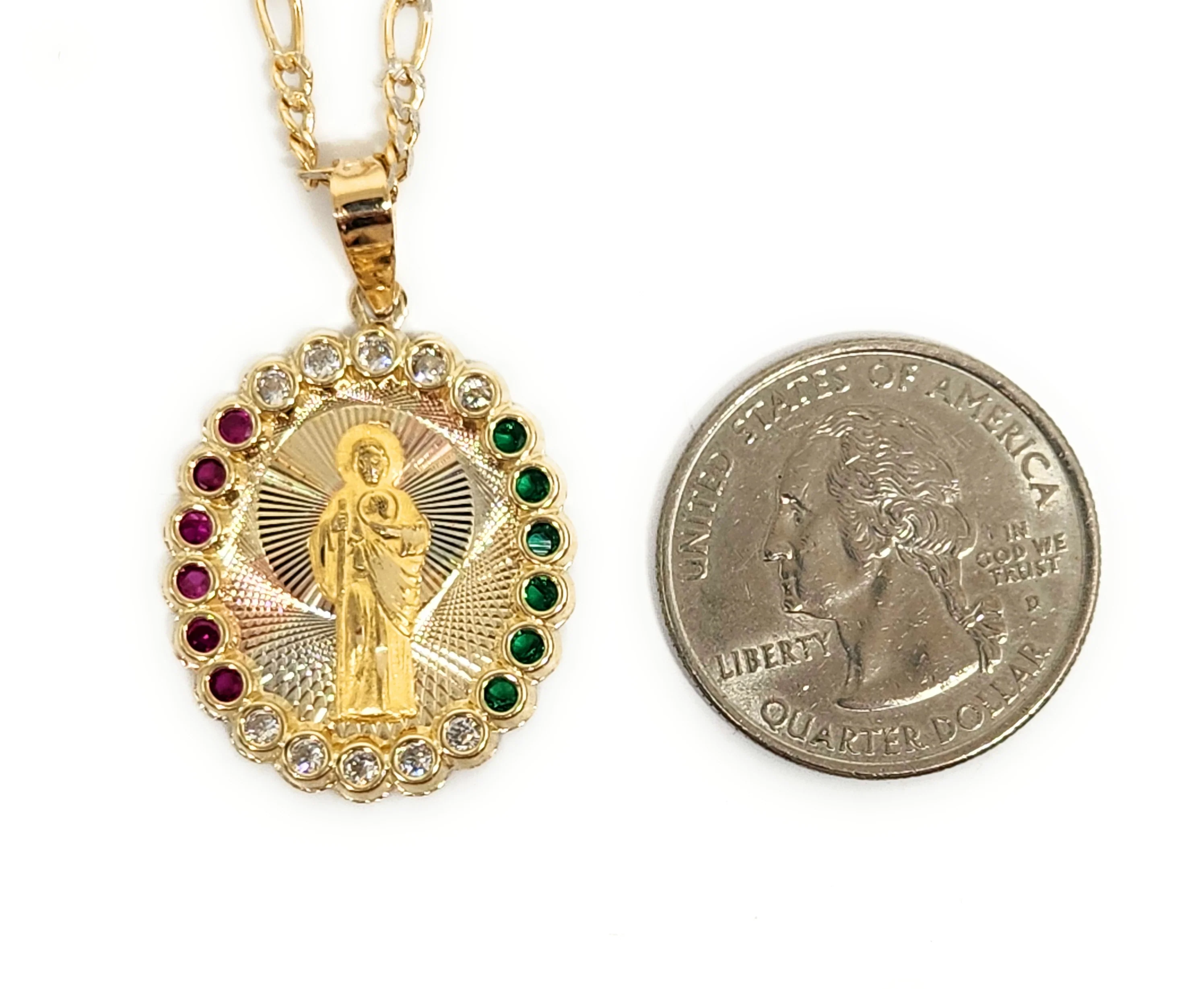 10k Solid Gold SAAN JUDAS SAAINT JUDE CZ Pendant Necklace (MADE IN MX) - Image 2
