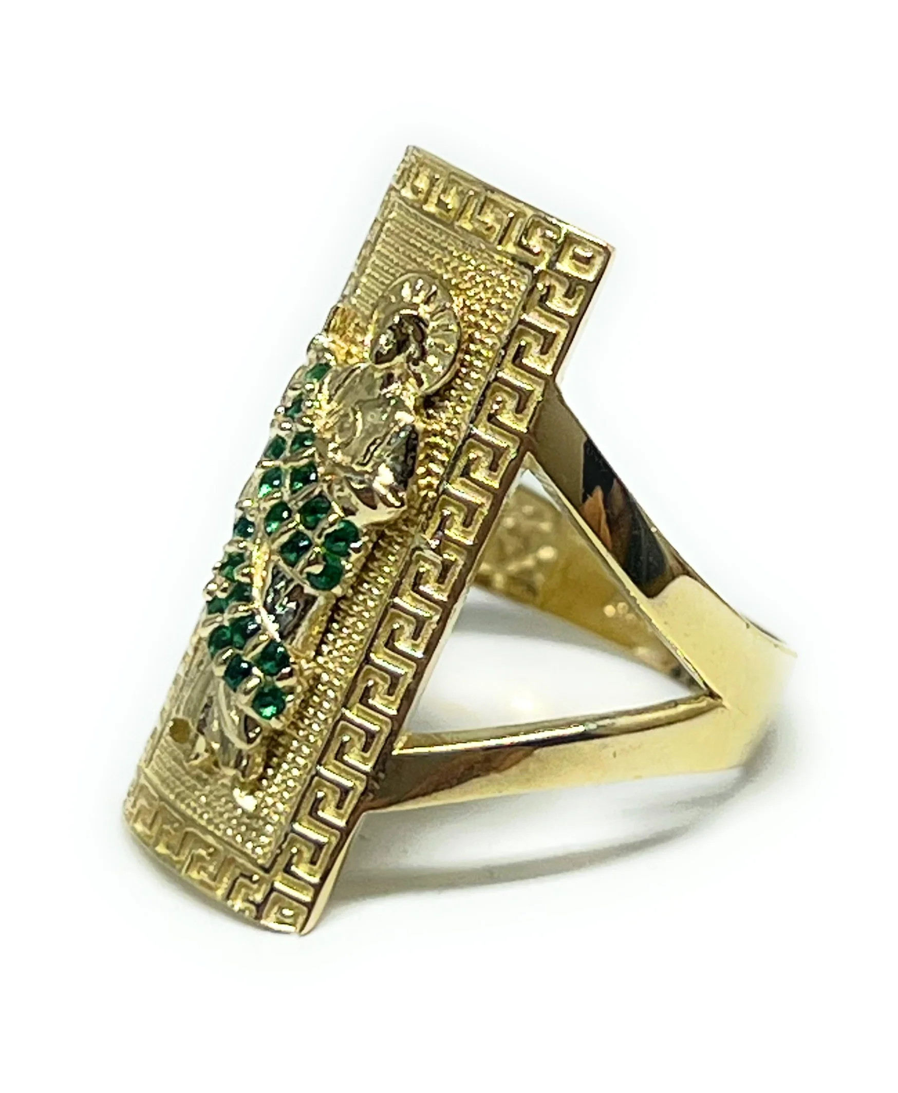 10k Solid Gold SAAN JUDAS SAAINT JUDE GREEK BORDER GREEN CZ Ring (4.4g) - Image 3