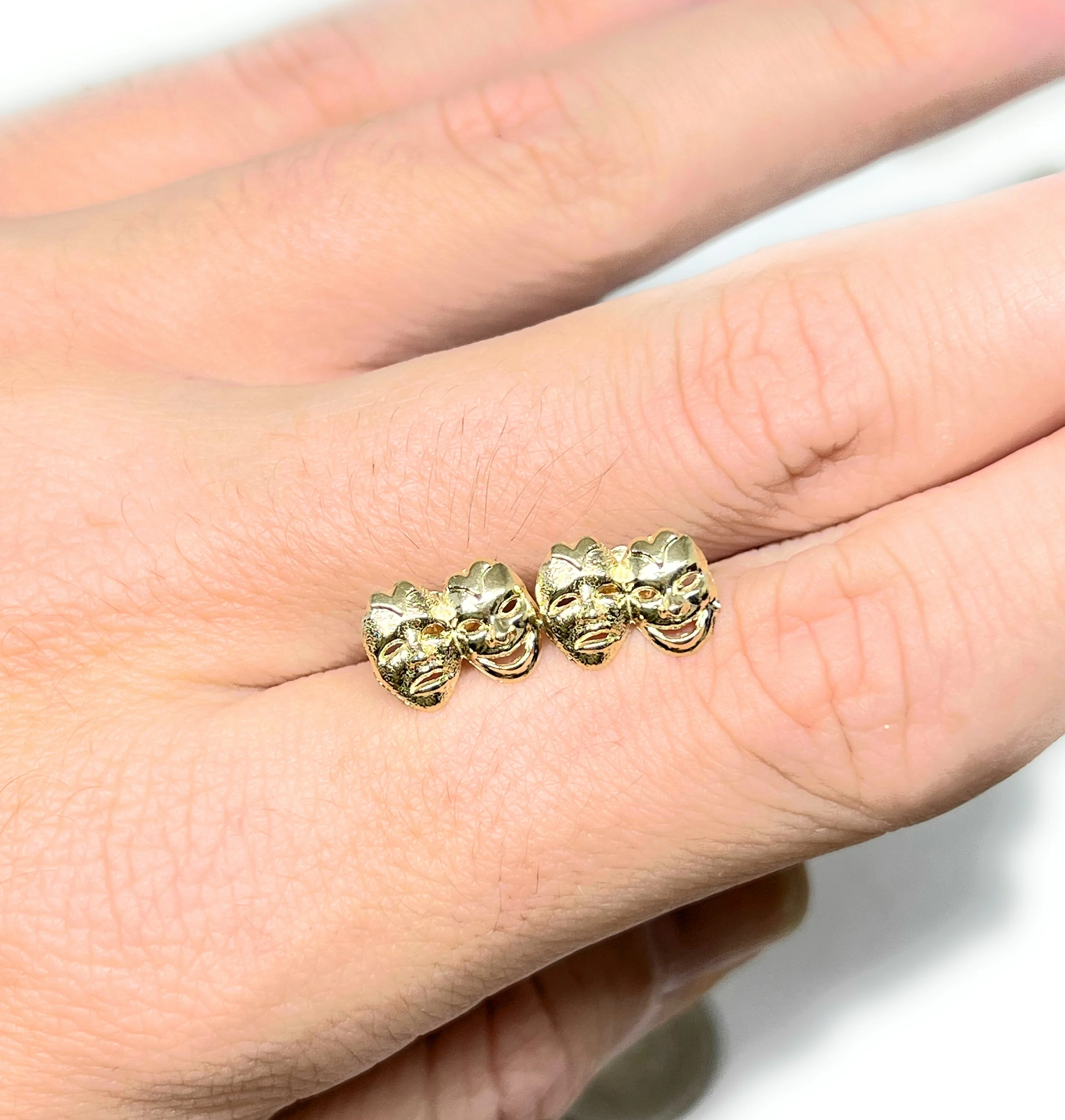 10k Solid Gold SMILE NOW CRY LATER DRAMA FACE Mini Dainty Stud Earrings - Image 6