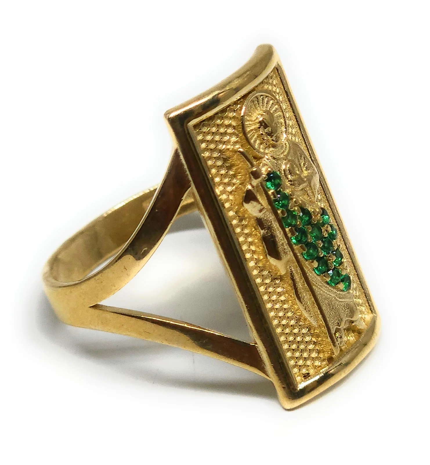 10k Solid Gold Square Saan Judas Green CZ Ring - Image 2