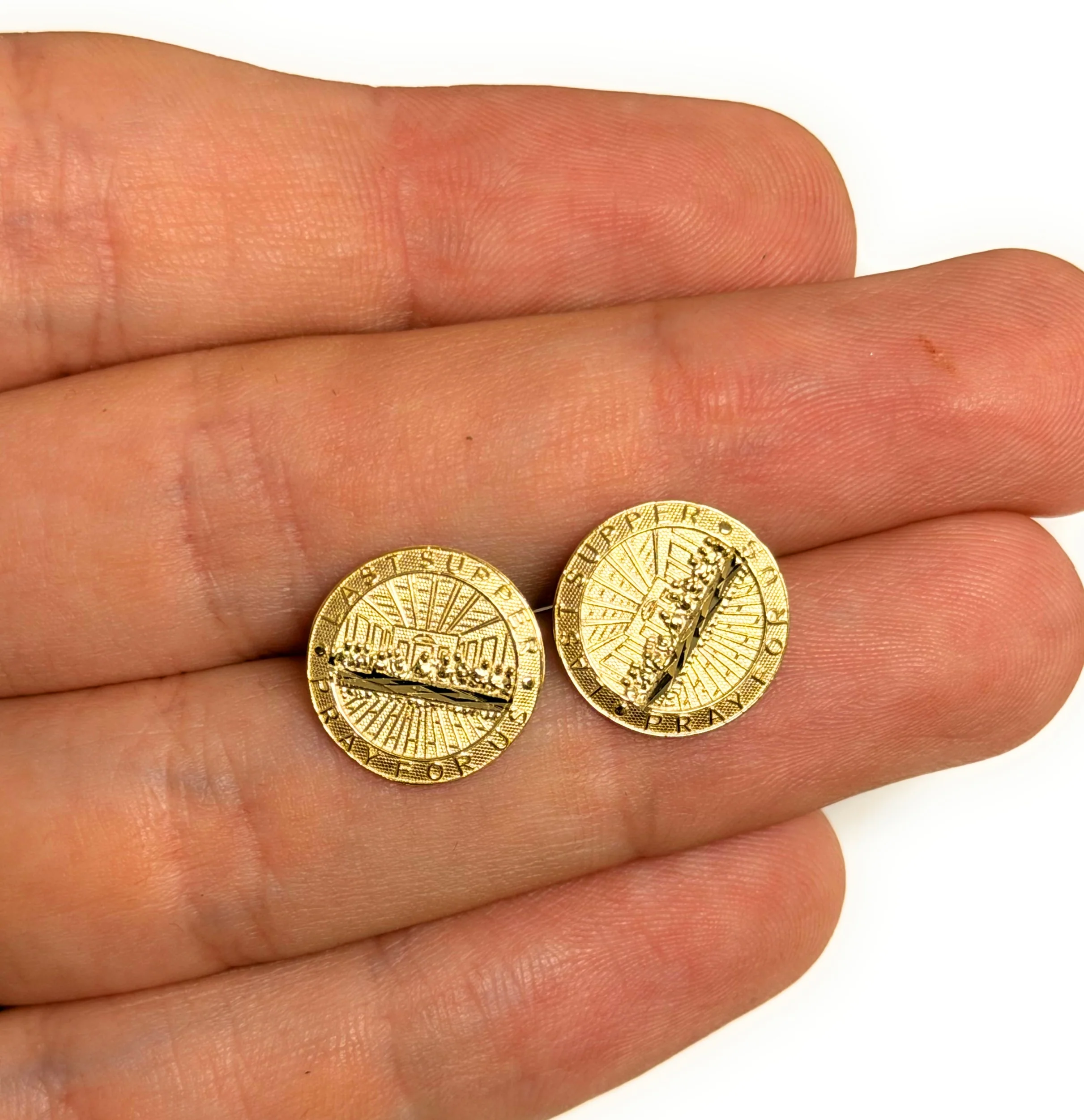 10k Solid Gold Last Supper Round Earrings - Image 2
