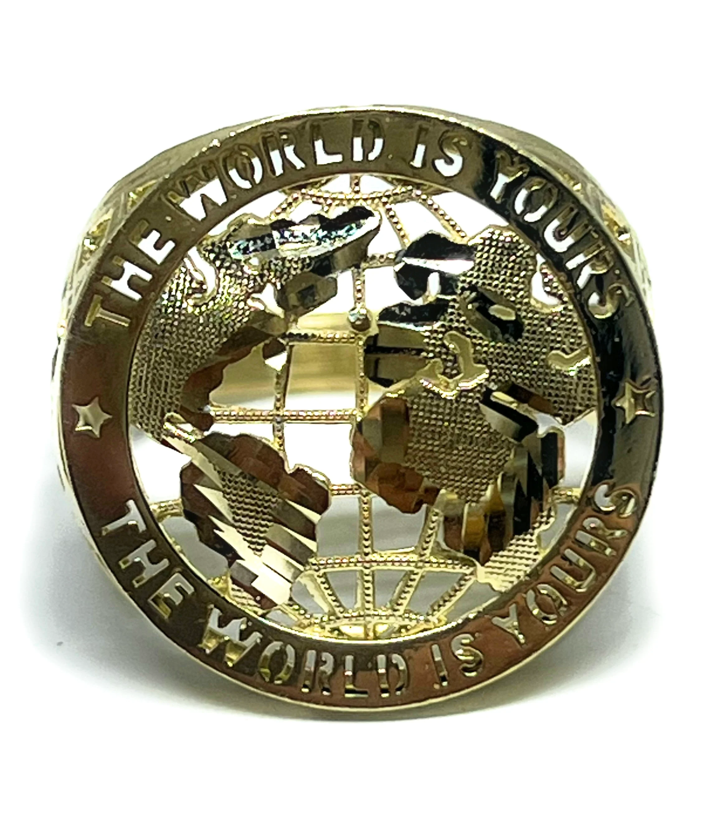 10k Solid Gold "THE WORLD IS YOURS" GLOBE WORLD Ring (5.8g)