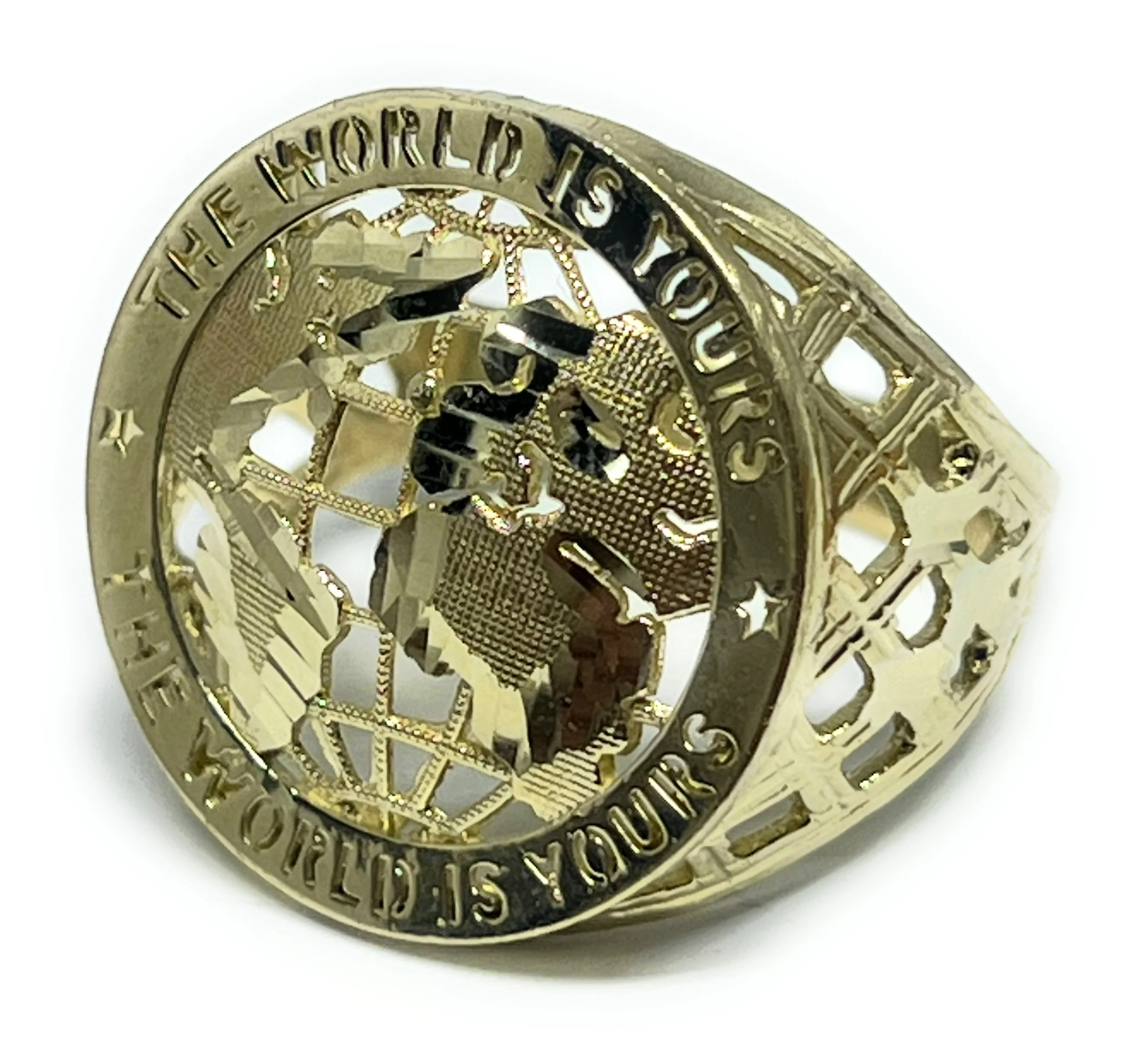 10k Solid Gold "THE WORLD IS YOURS" GLOBE WORLD Ring (5.8g) - Image 2