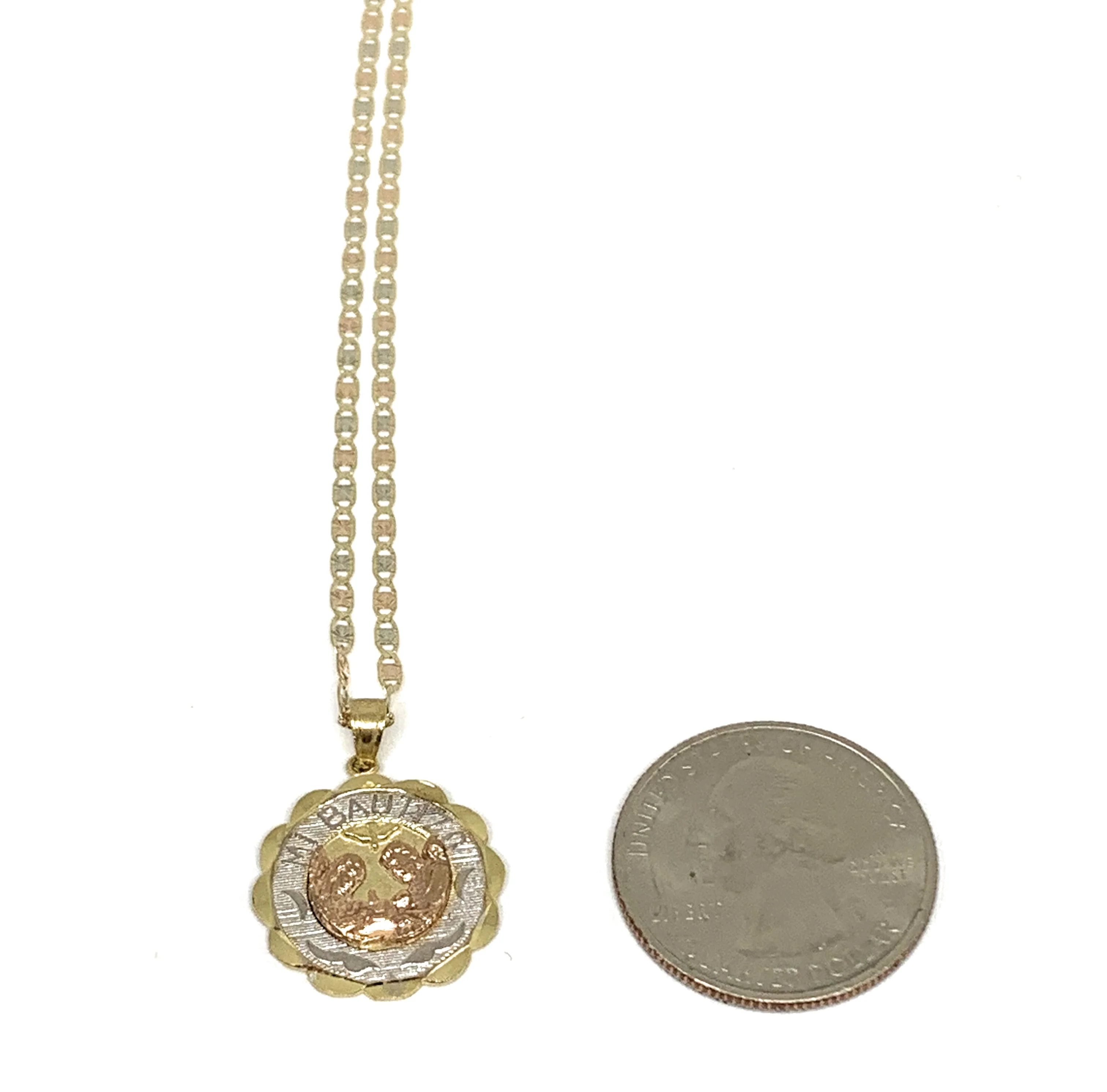 10k Solid Gold Tri-Color Baptism Bautizo Pendant Necklace For Kids Valentina Chain - Image 2