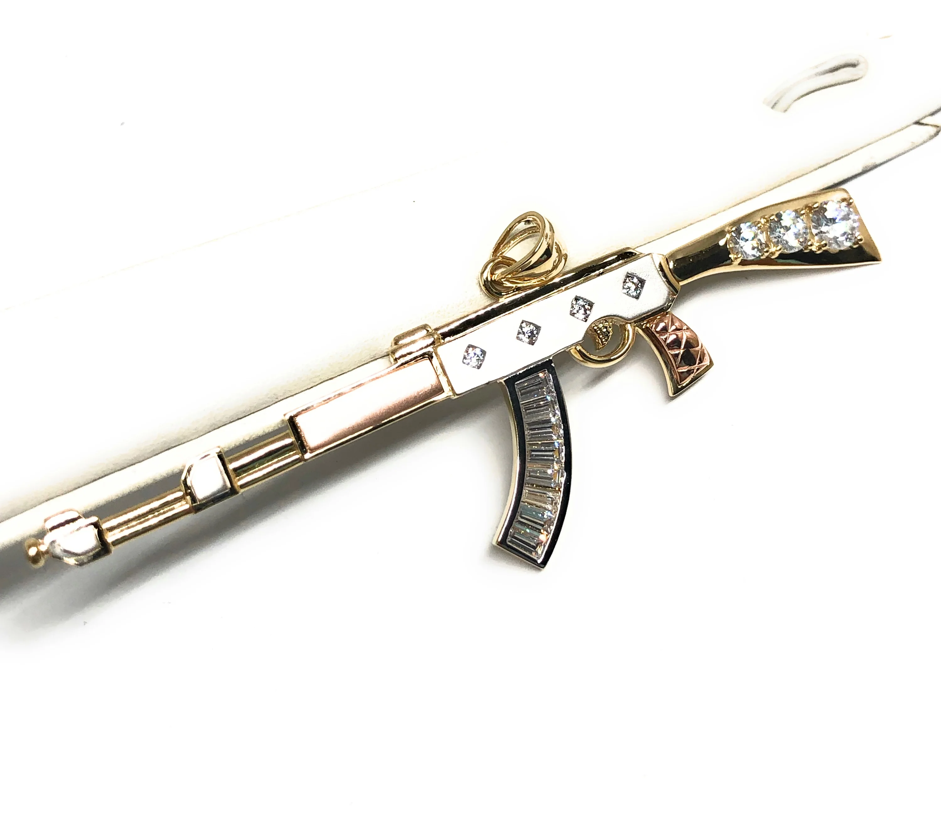10k Solid Gold Tri-Color Machine Gun AK-47 Pendant - Image 9