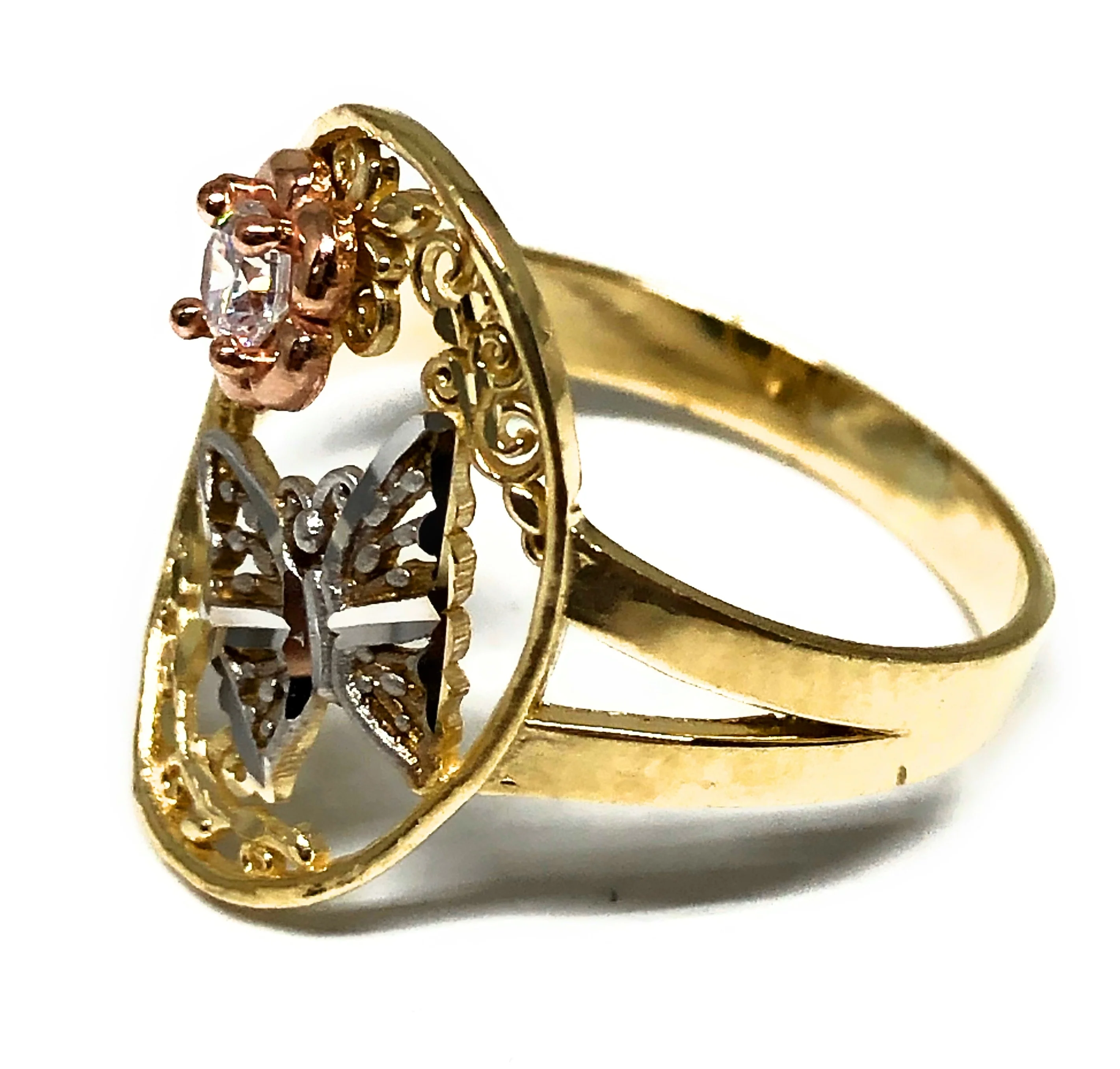 10k Solid Gold Tri-Color Butterfly Ring - Image 2