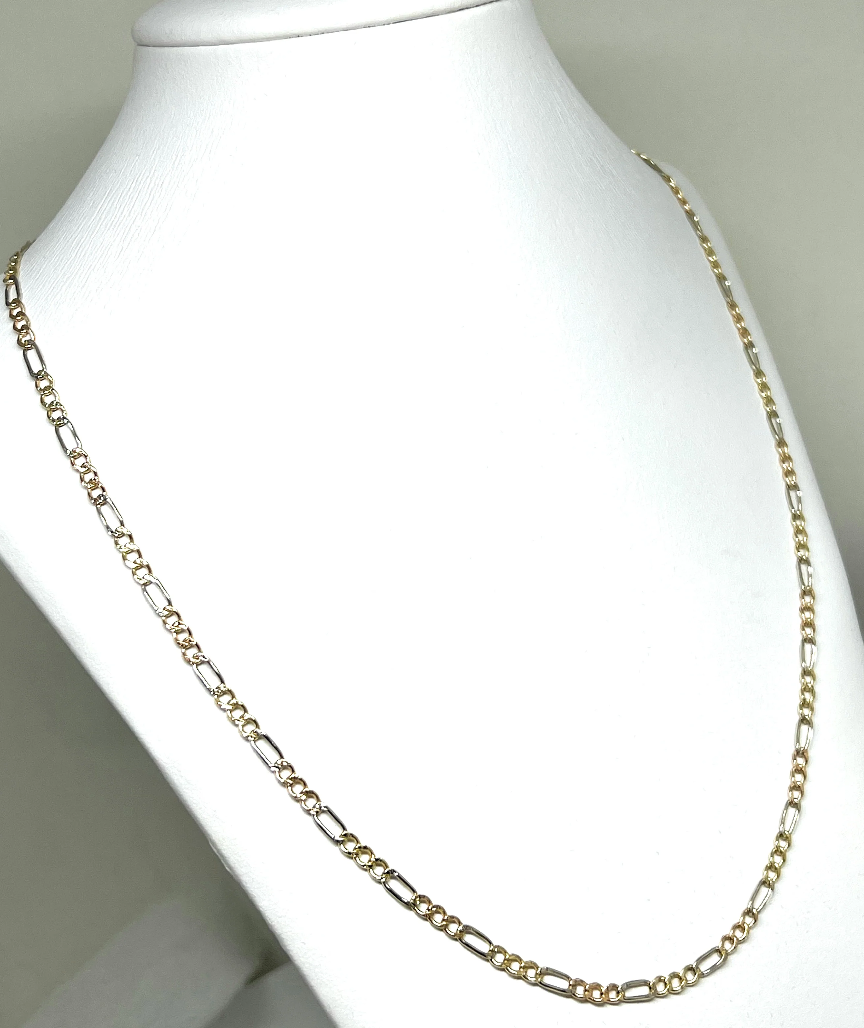 10k Solid Gold TRI-COLOR Figaro Chain  16-24 inches 3.5mm (Semi-Hollow Style) - Image 4