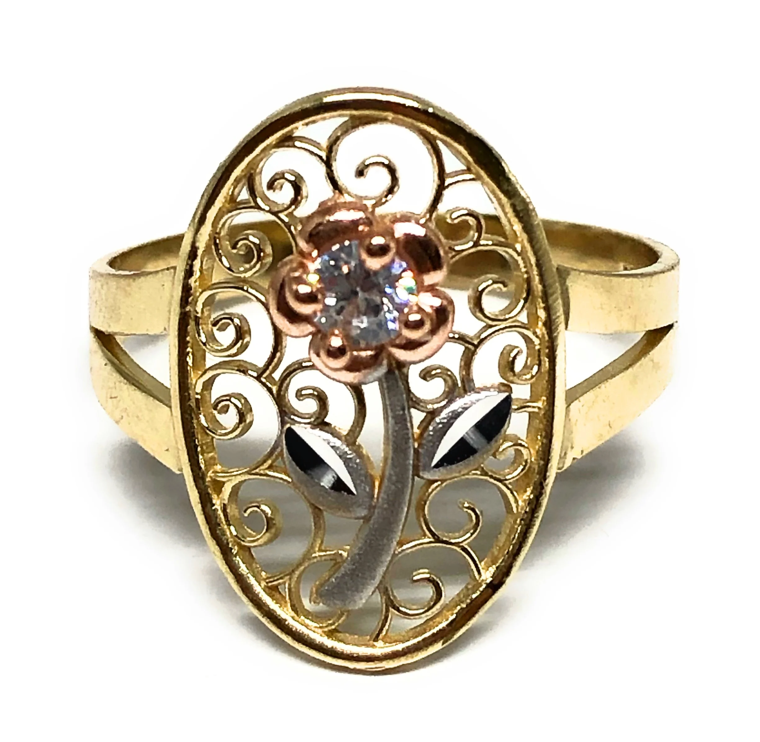 10k Solid Gold Tri-Color Flower Ring