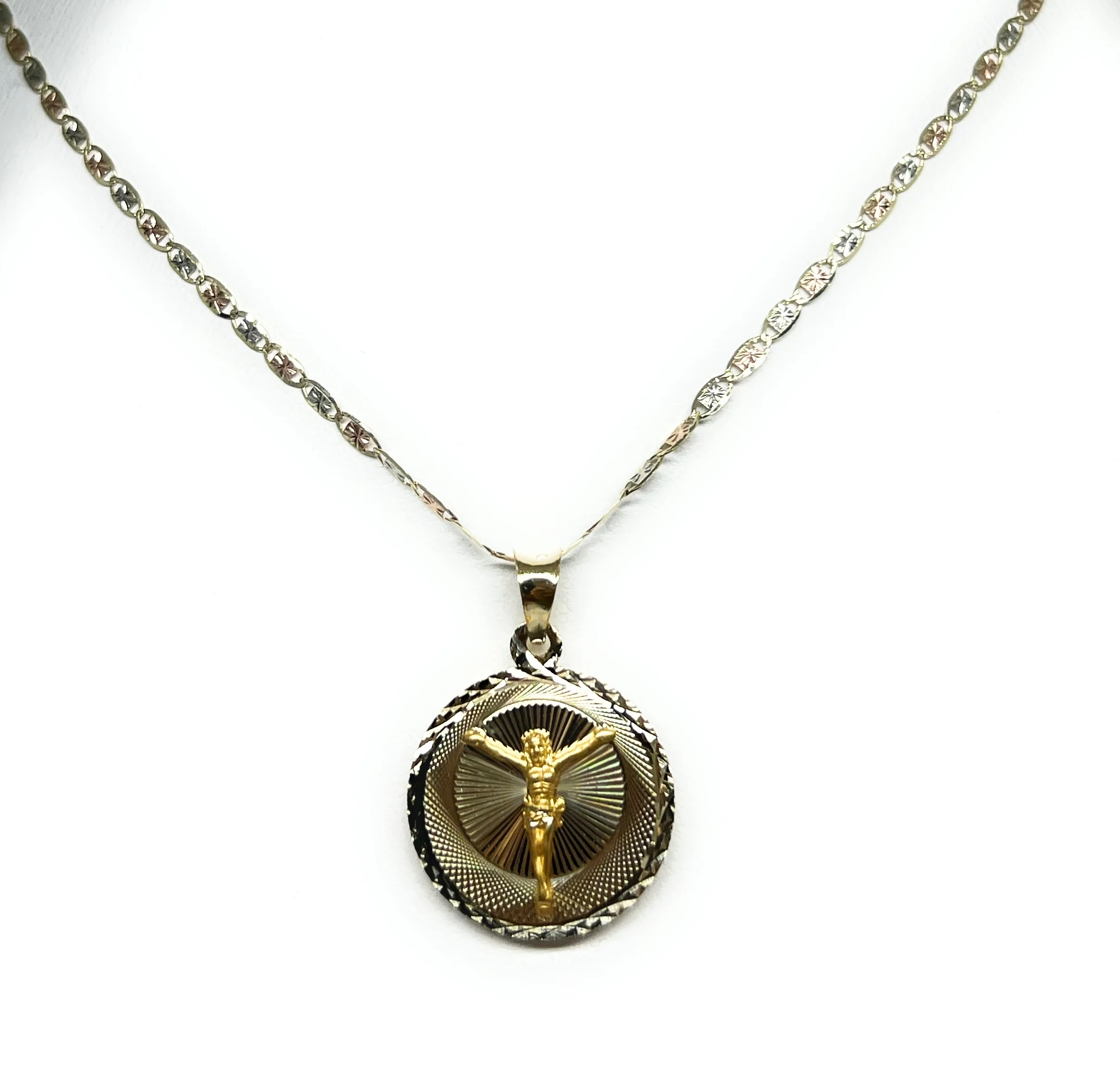10k Solid Gold Tri-Color Jesus Body Crucifix & Virrgin Mary Double Sided Pendant Necklace (MADE IN MX) - Image 6