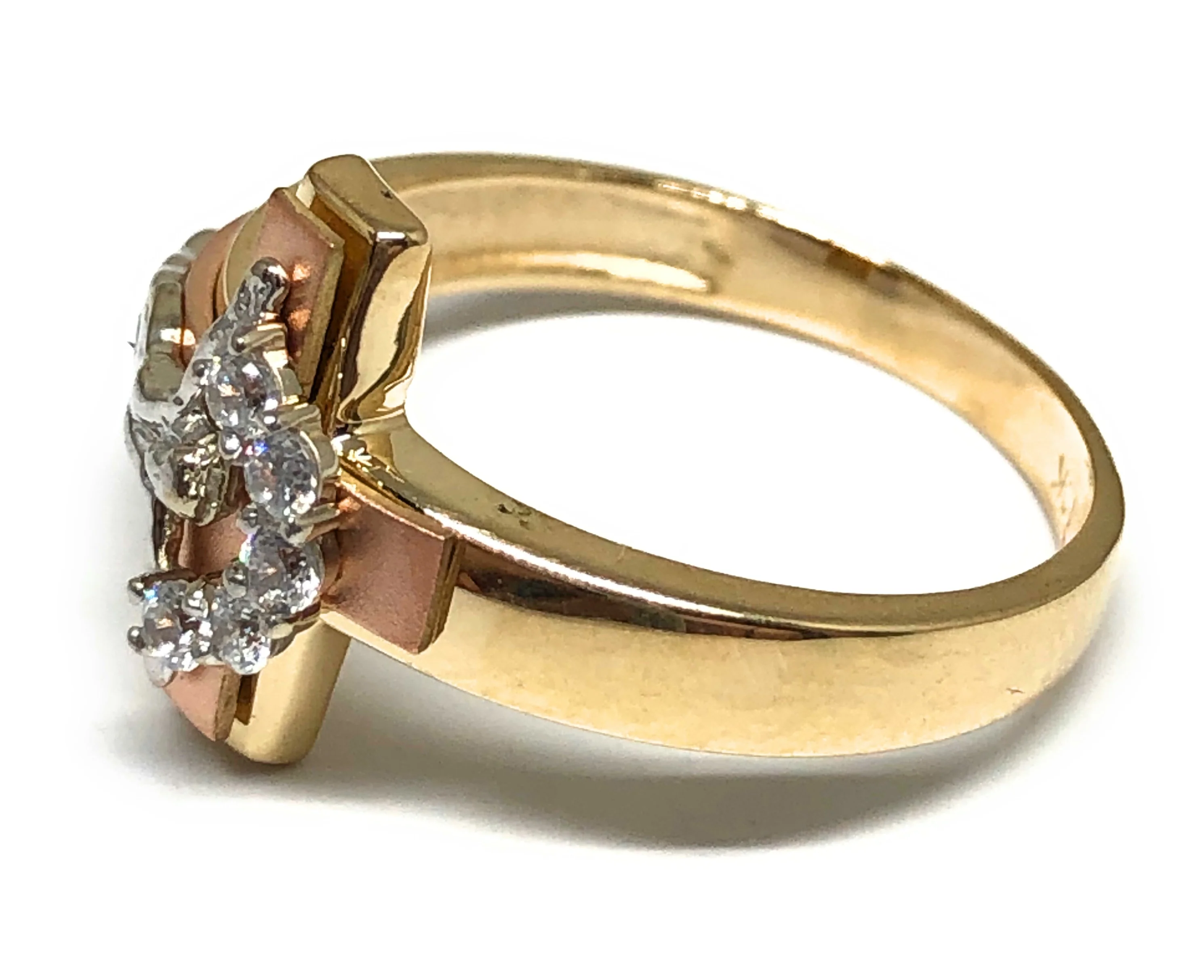 10k Solid Gold  Tri-Color Jesus Cross CZ Crucifix Ring - Image 2