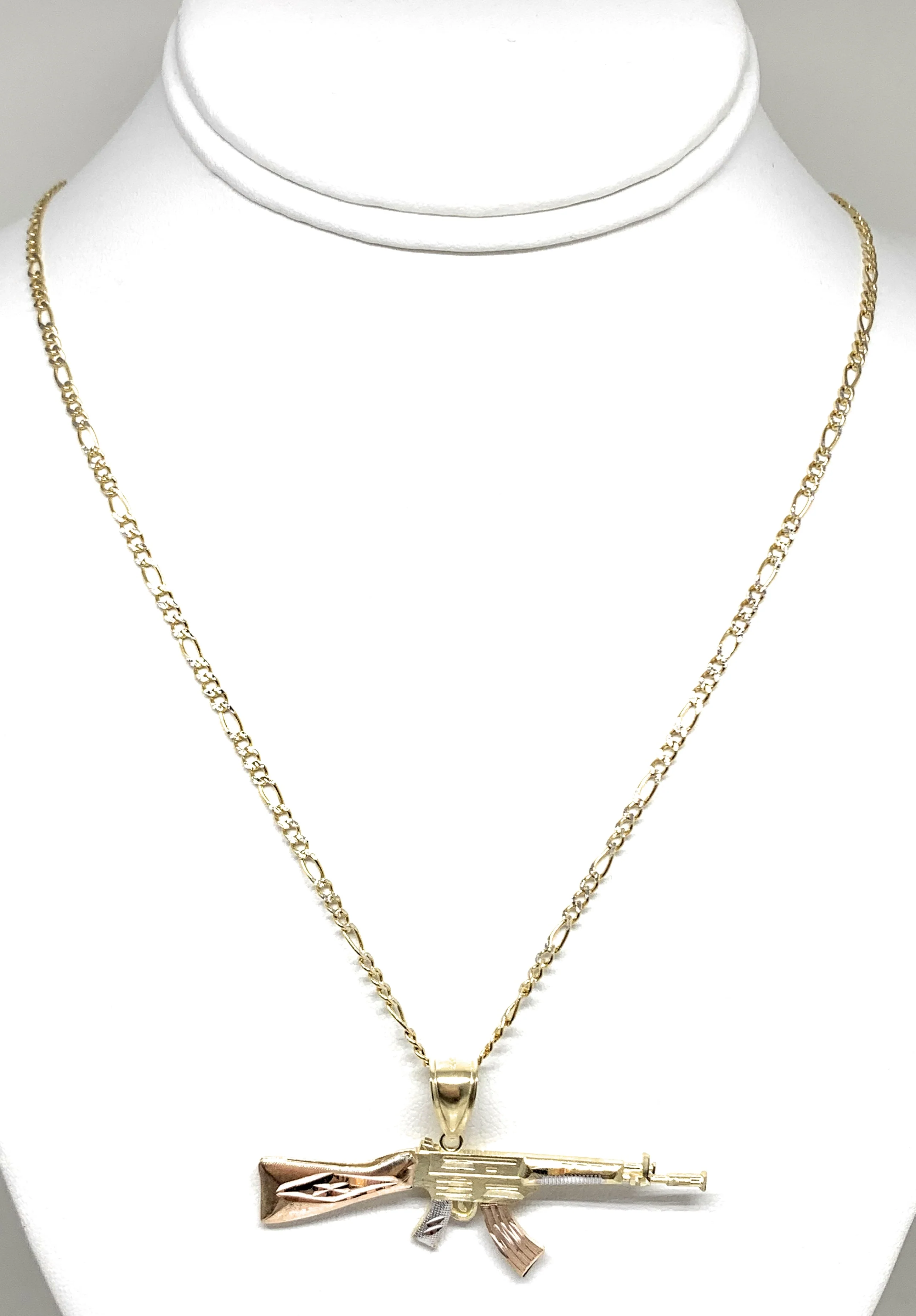 10k Solid Gold Tri-Color Machine Gun AK-47 Pendant Necklace (SM, MED) - Image 8