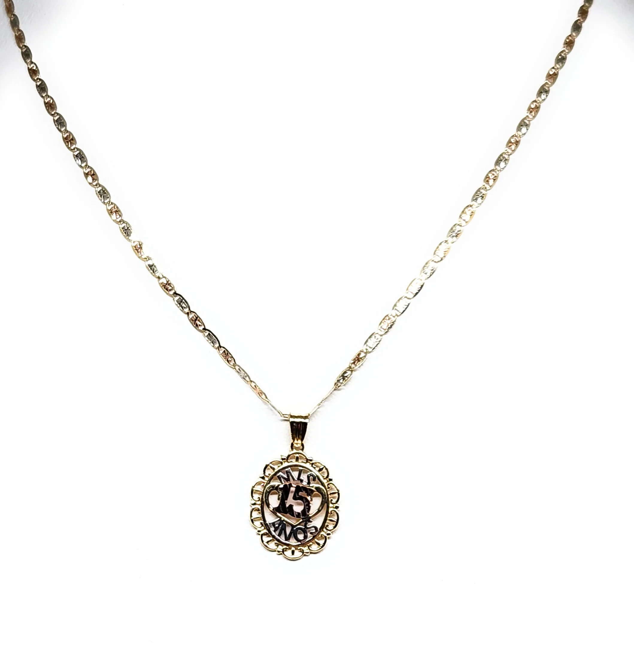 10k Solid Gold Tri-Color Mis 15 Años Pendant Necklace (FC) - Image 3