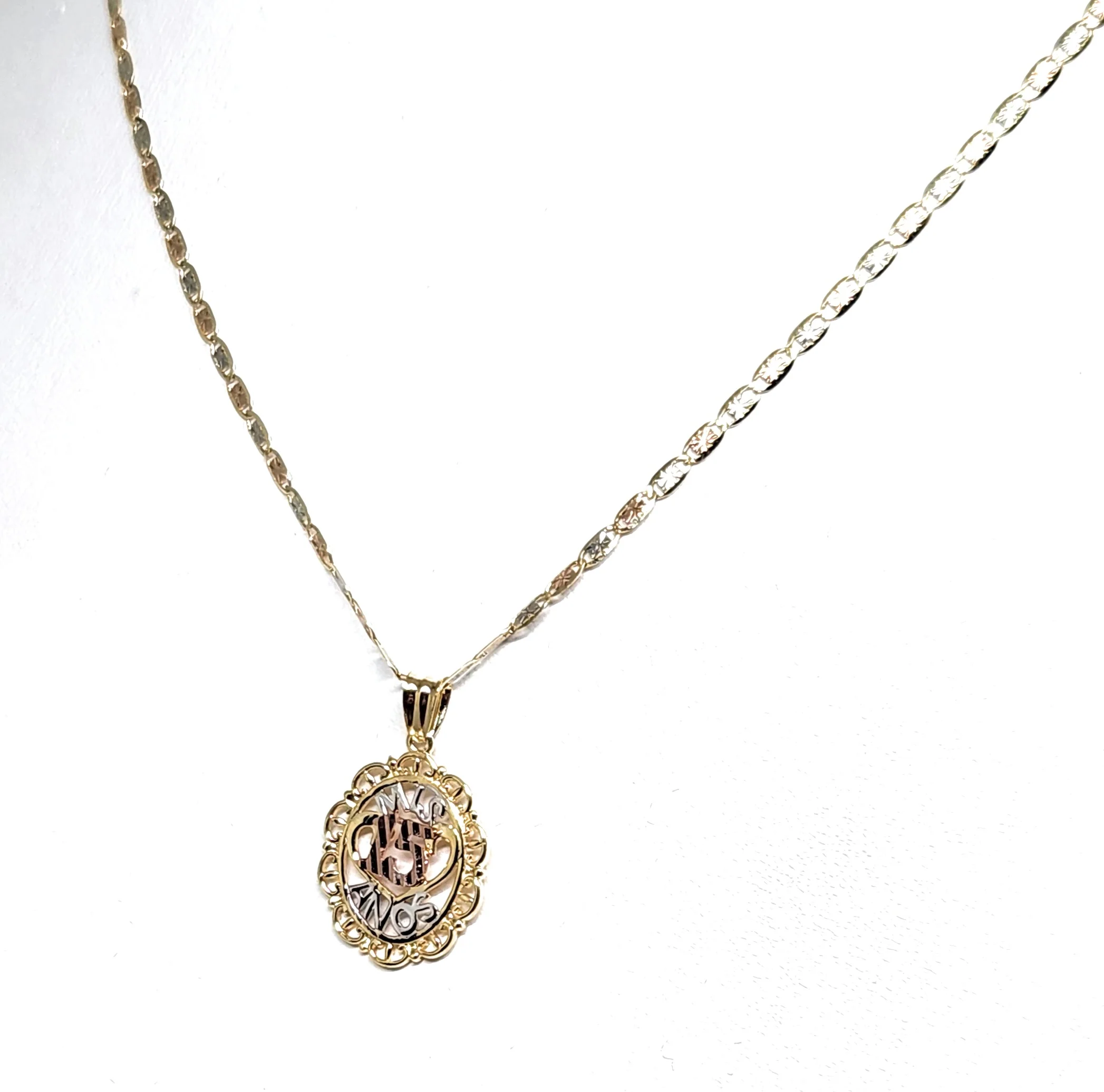 10k Solid Gold Tri-Color Mis 15 Años Pendant Necklace (FC) - Image 4