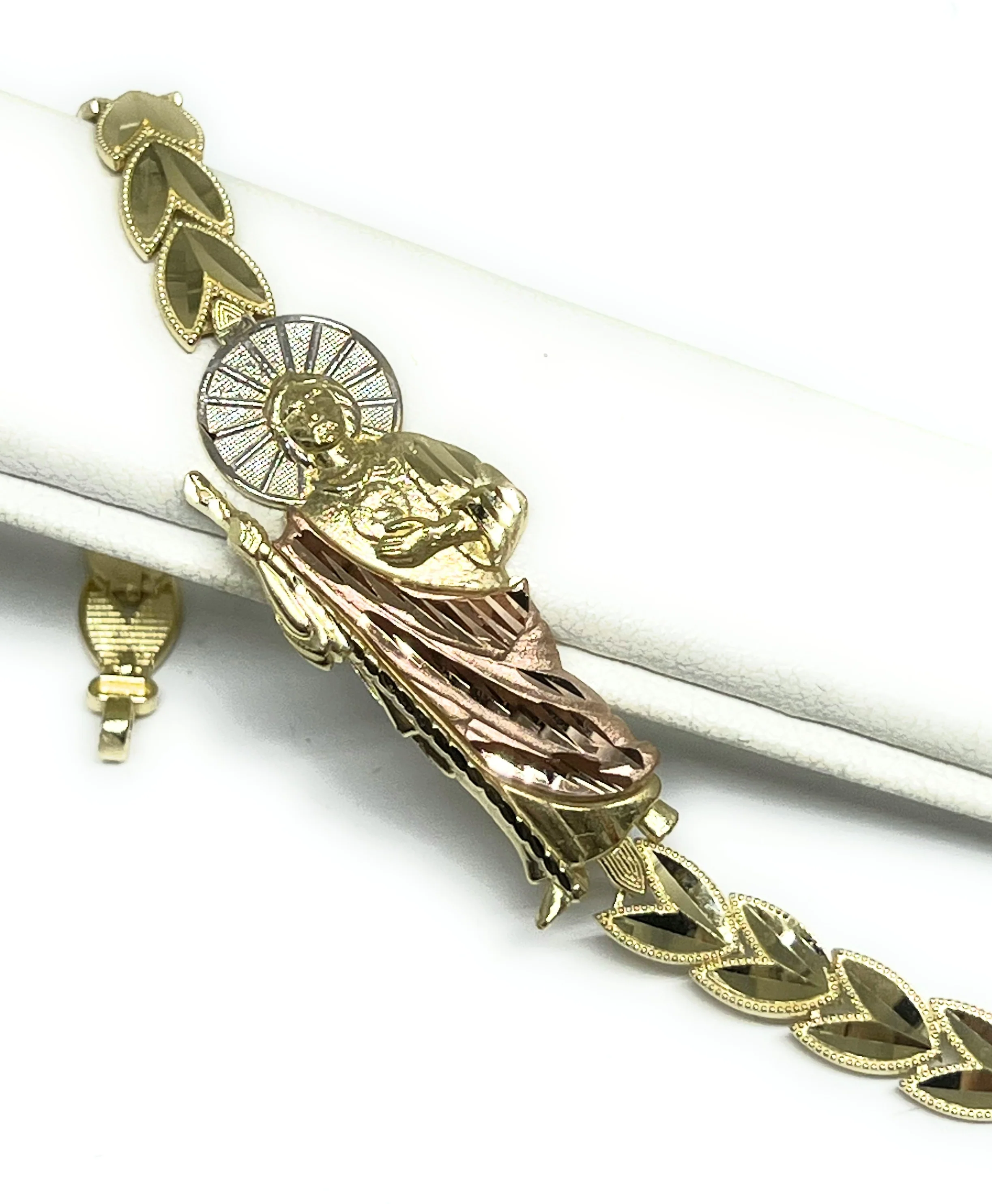10k Solid Gold Tri-Color SAAN JUDAS SAAINT JUDE Brracelet 7 inch - Image 2