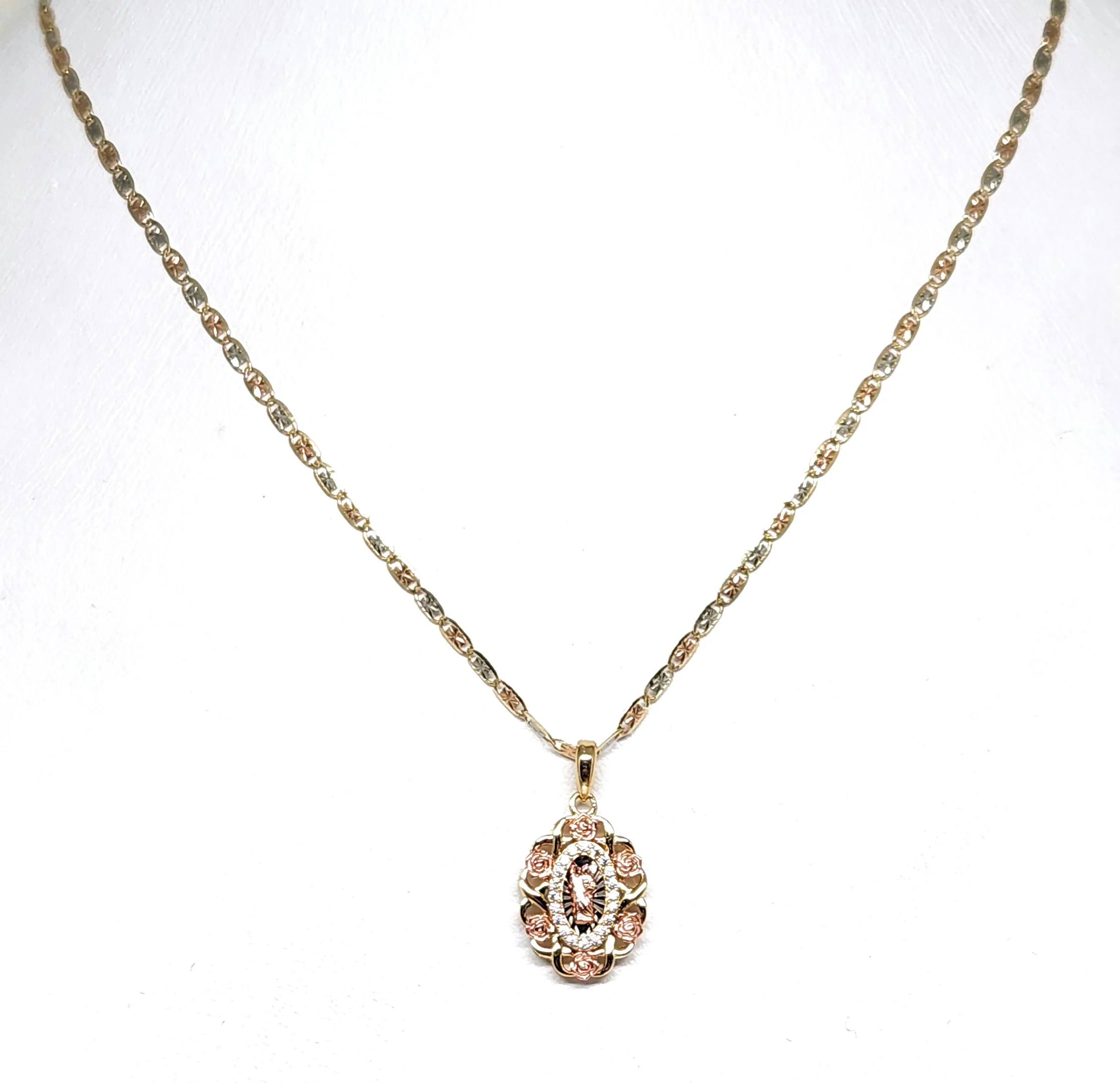 10k Solid Gold Tri-Color SAAN JUDAS SAAINT JUDE Flower CZ SMALL MINI Pendant Necklace (FC) - Image 3