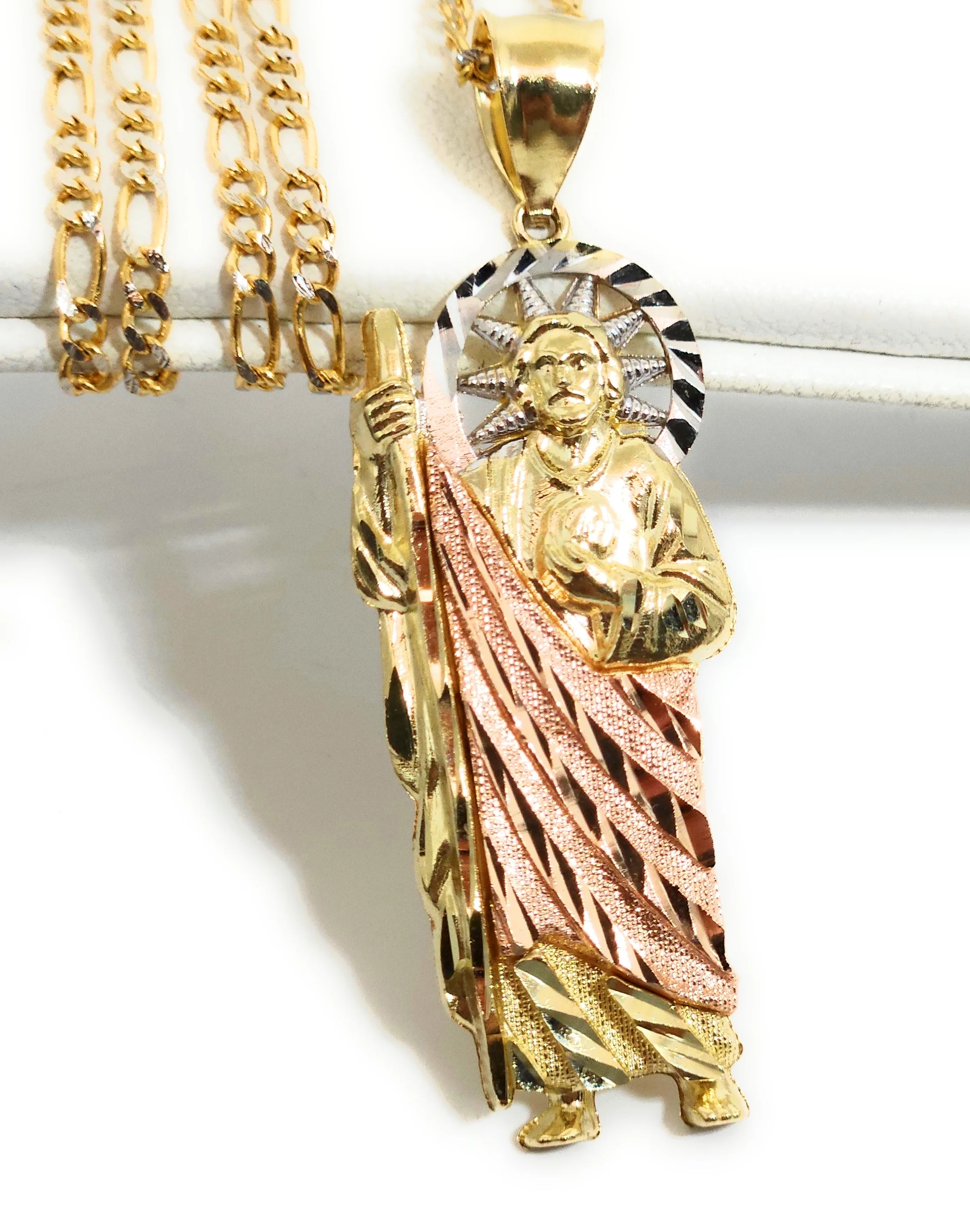 10k Solid Gold Tri-Color SAAN JUDAS SAAINT JUDE Pendant Necklace (XL,LG,MED,SM) - Image 6