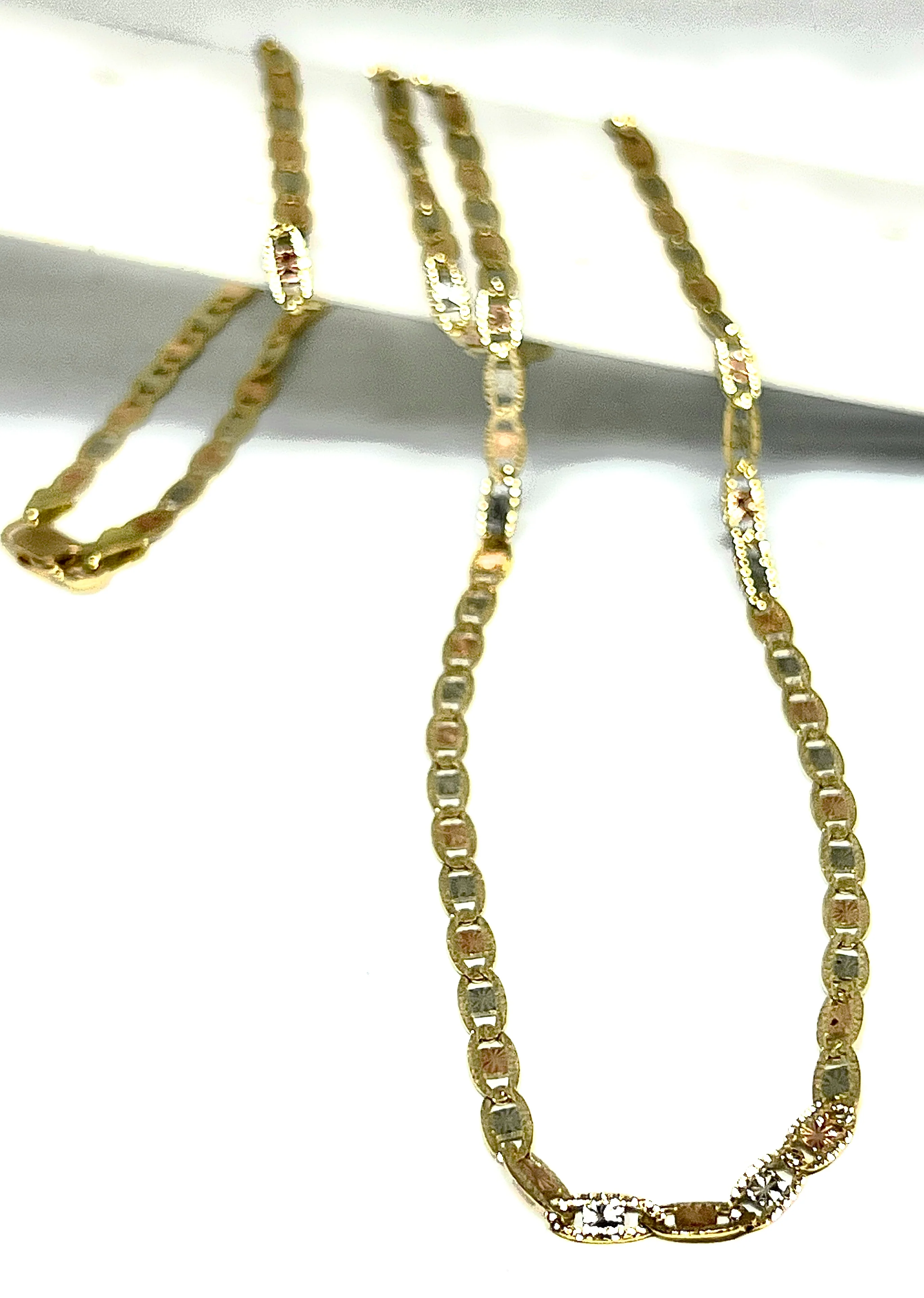 10k Solid Gold Tri-Color Valentina Chain 18 - 24 inch 3.3mm (Full Solid Style)