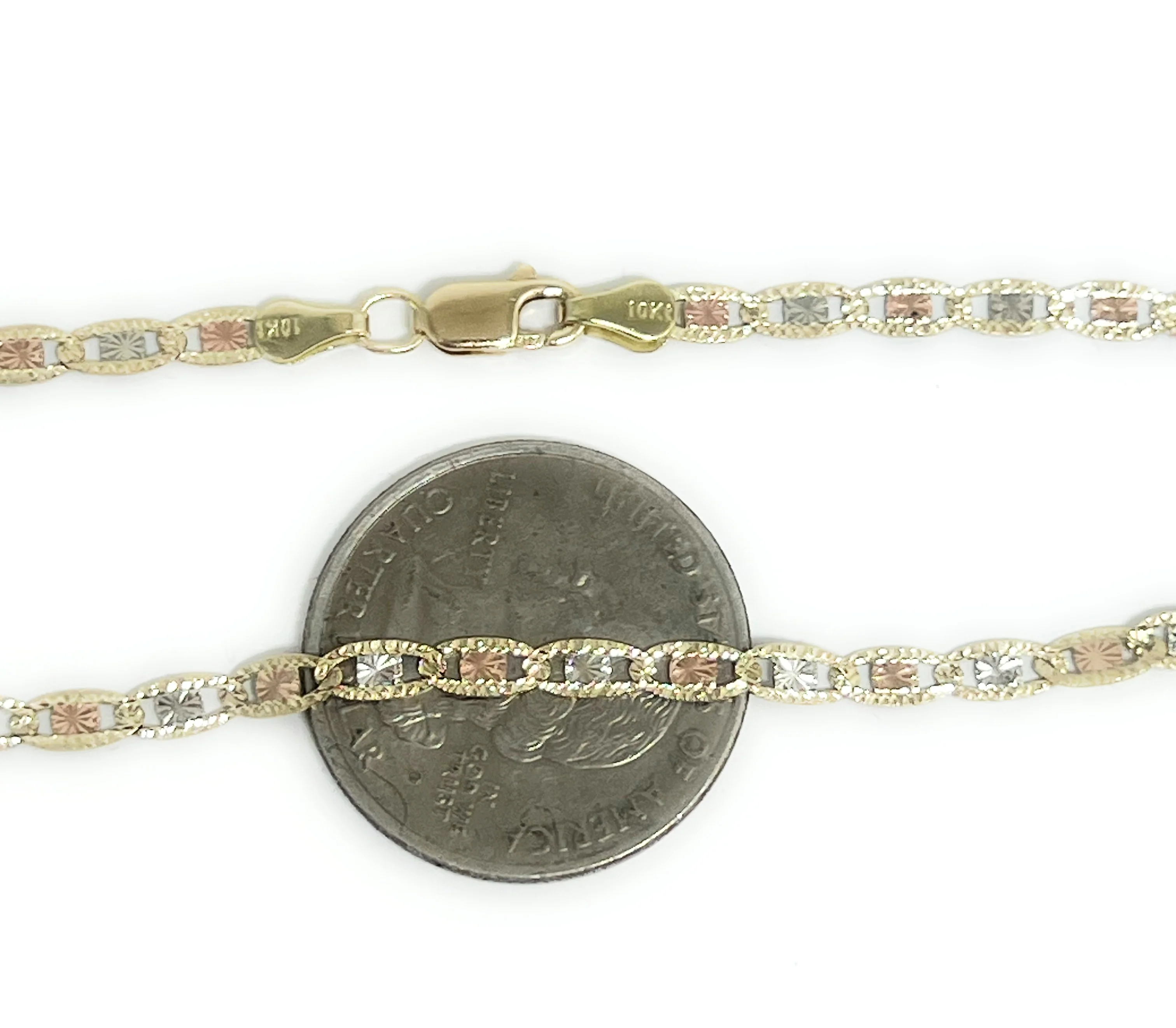 10k Solid Gold Tri-Color Valentina Chain 18 - 24 inch 3.3mm (Full Solid Style) - Image 2