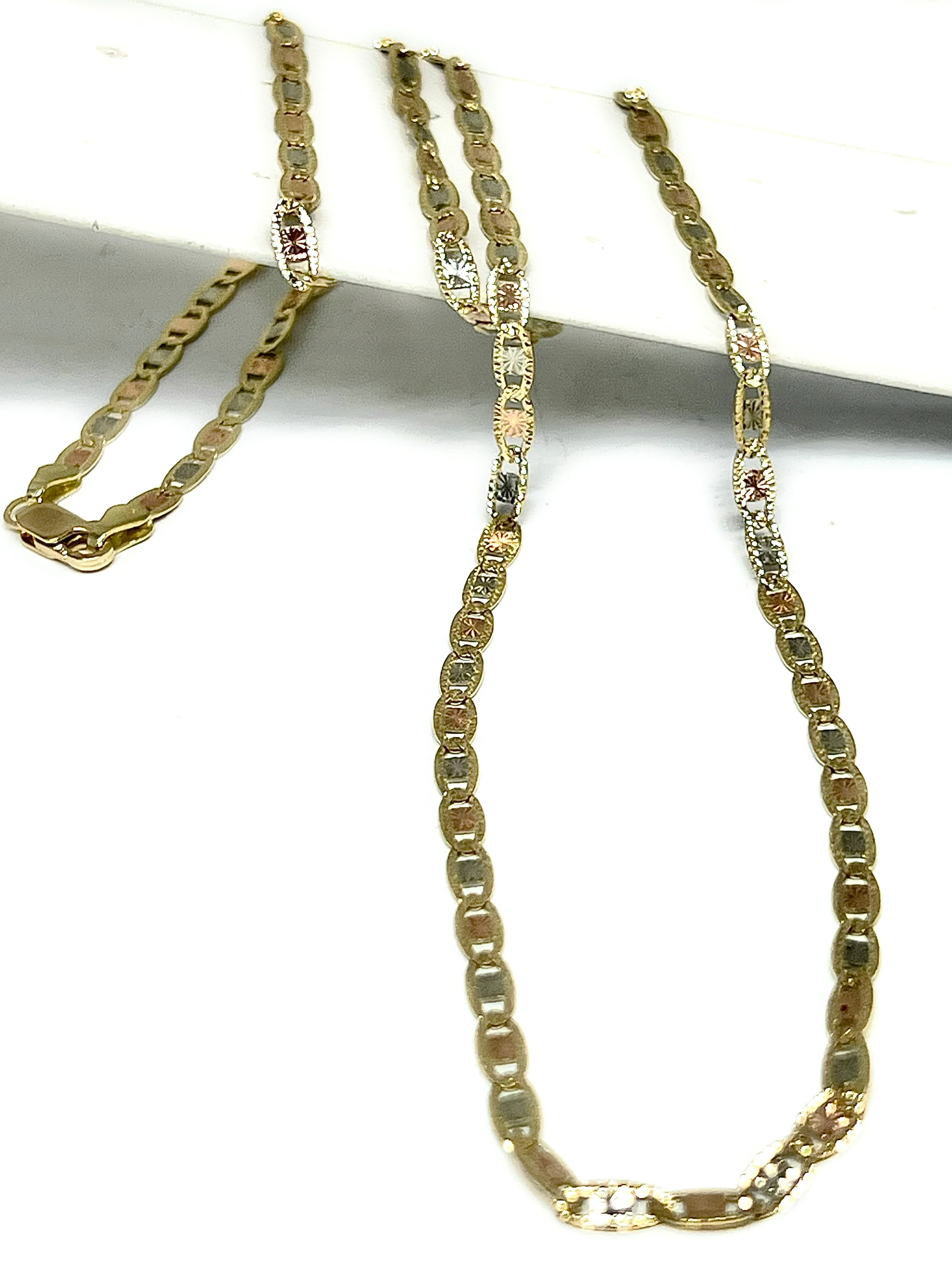 10k Solid Gold Tri-Color Valentina Chain 18 - 24 inch 3.3mm (Full Solid Style) - Image 4
