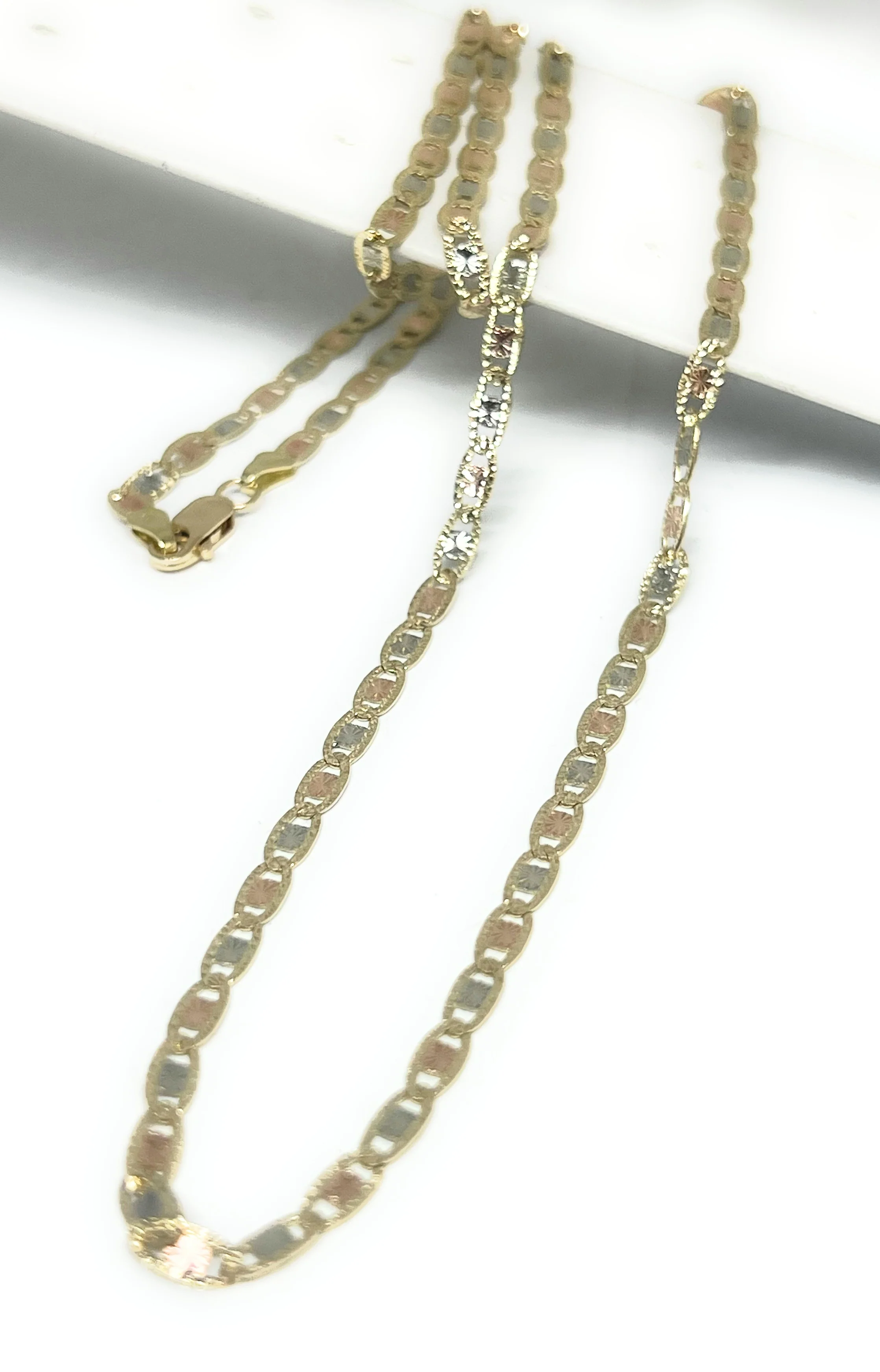 10k Solid Gold Tri-Color Valentina Chain 18 - 24 inch 3.3mm (Full Solid Style) - Image 5