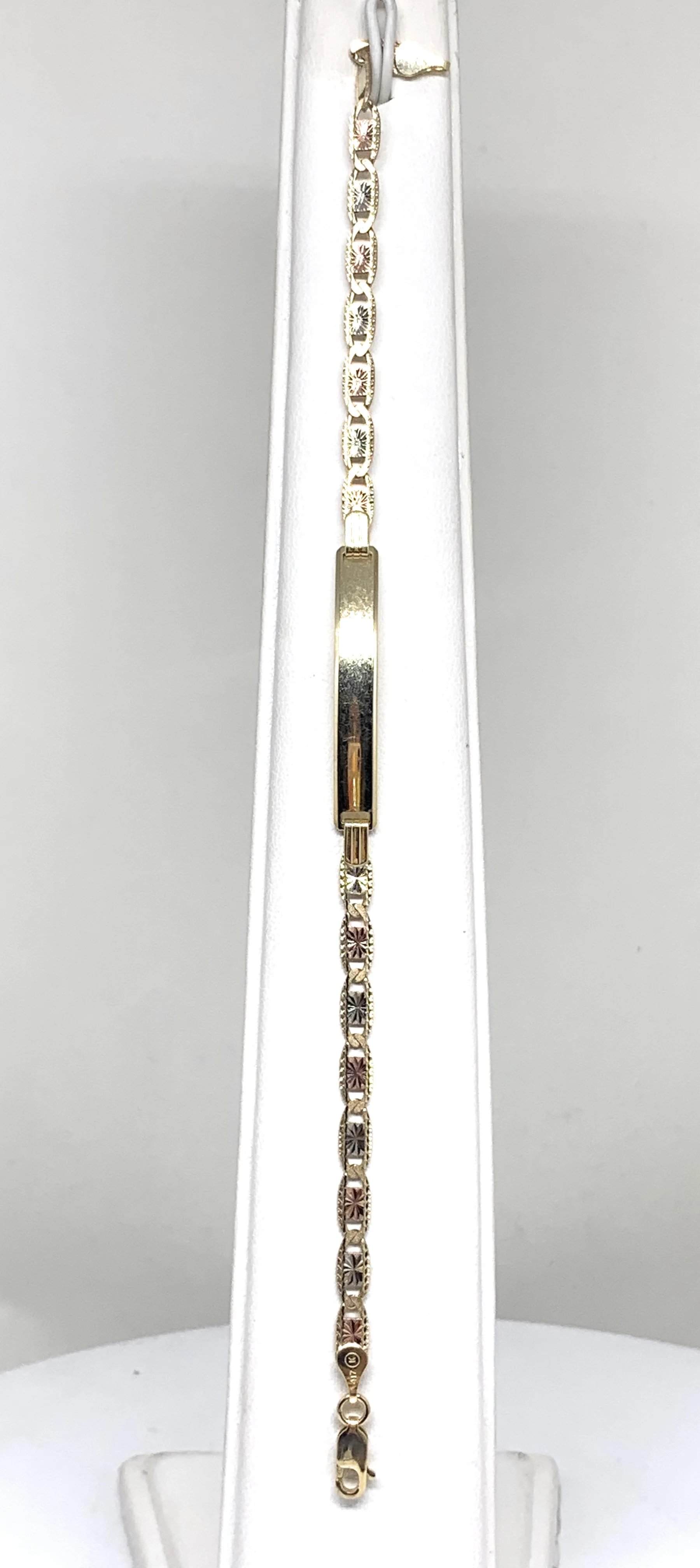 10k Solid Gold Tri-Color Valentina ID Brracelet 7.5 inch length 2.6mm Width (Free Engraving, Email us name!) - Image 5
