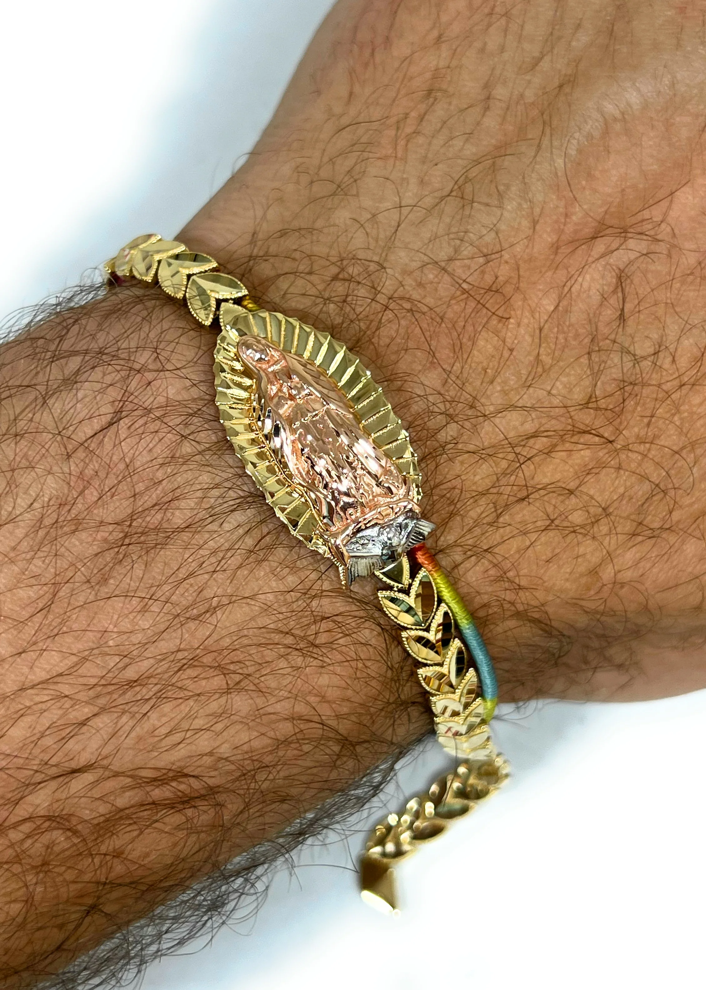 14k Solid Gold Tri-Color Virrgin Mary Brracelet 7.5 Virrgen Guadalupe (11g) - Image 2