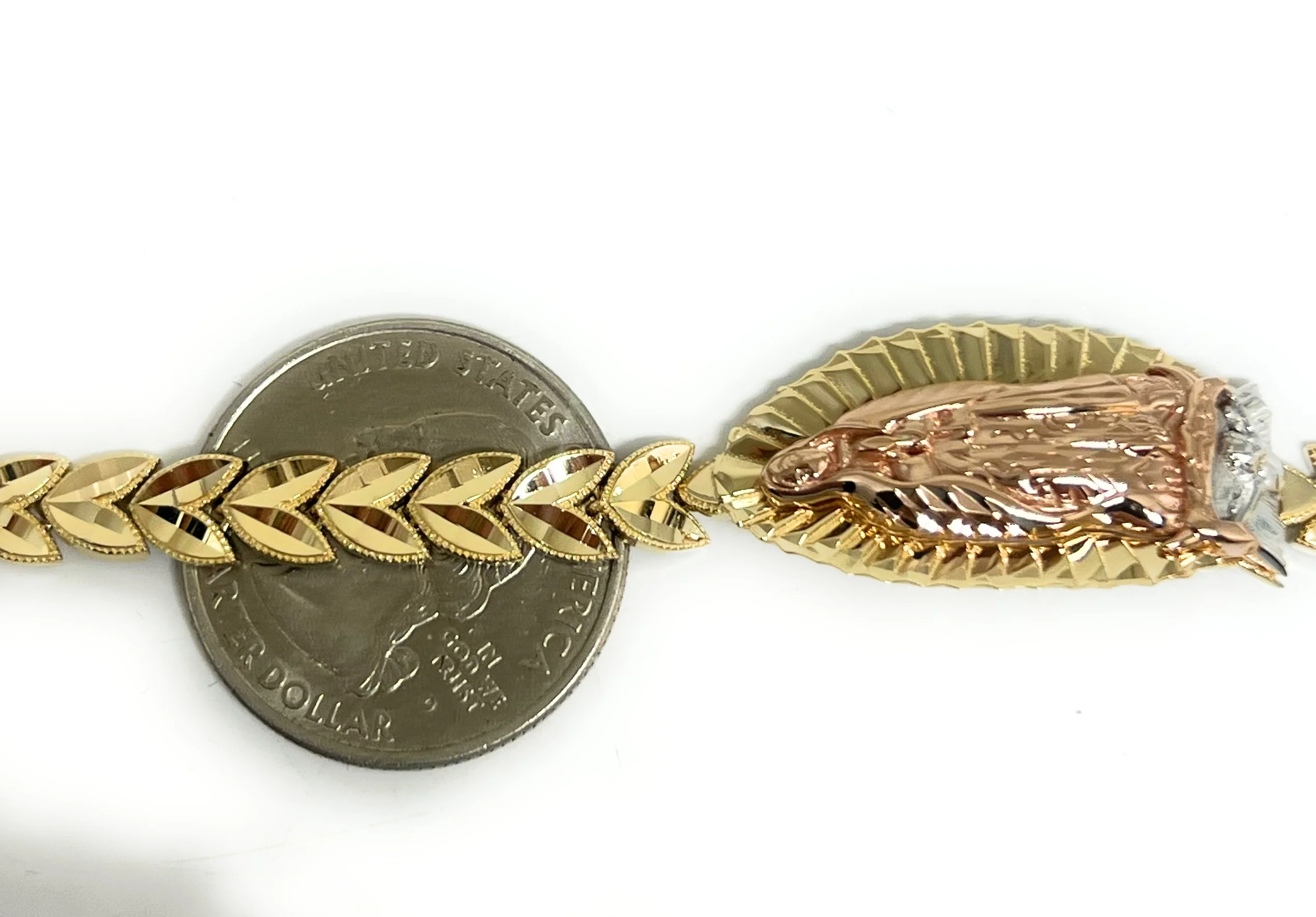 14k Solid Gold Tri-Color Virrgin Mary Brracelet 7.5 Virrgen Guadalupe (11g) - Image 3