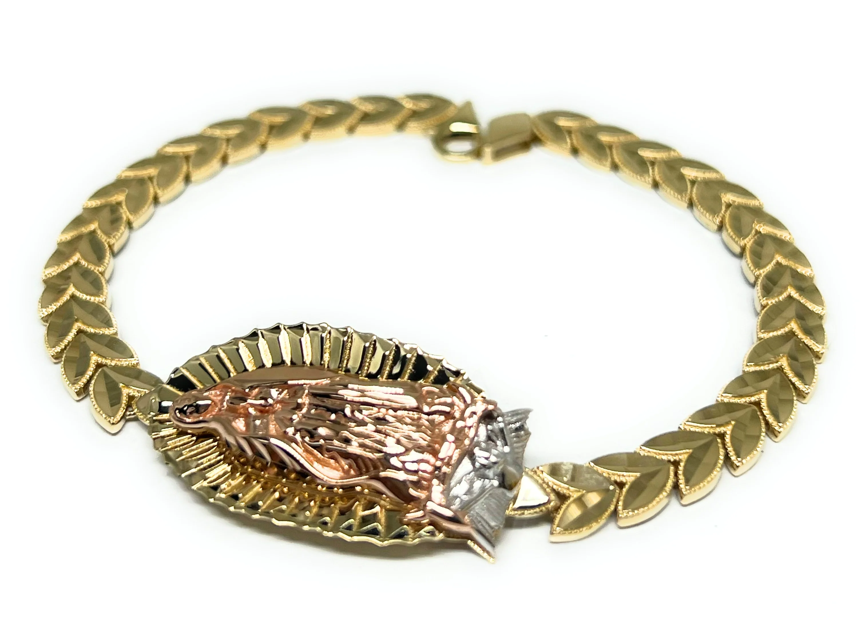 14k Solid Gold Tri-Color Virrgin Mary Brracelet 7.5 Virrgen Guadalupe (11g) - Image 4