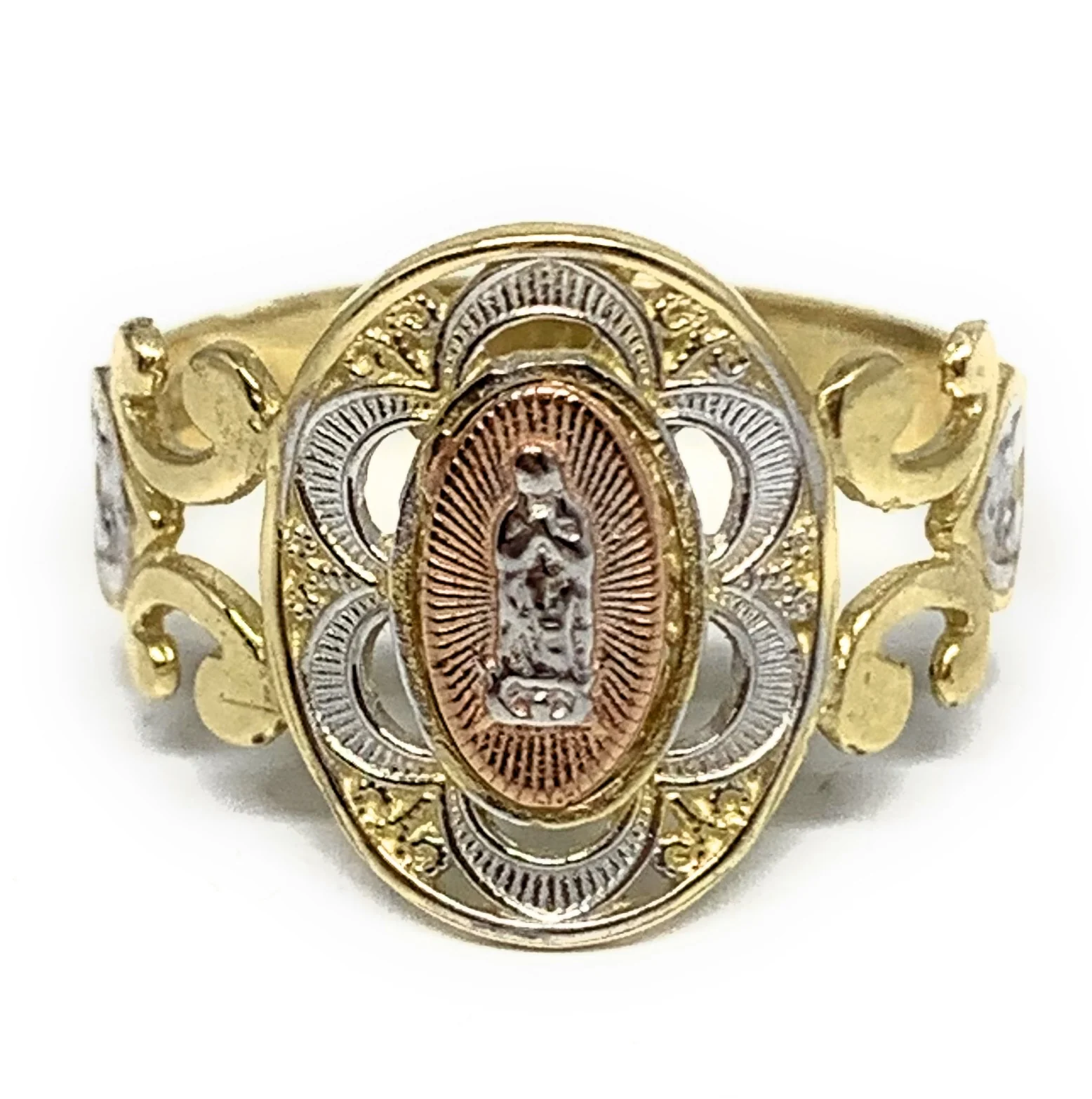 10k Solid Gold Tri-Color Virrgin Mary Elegant Ring