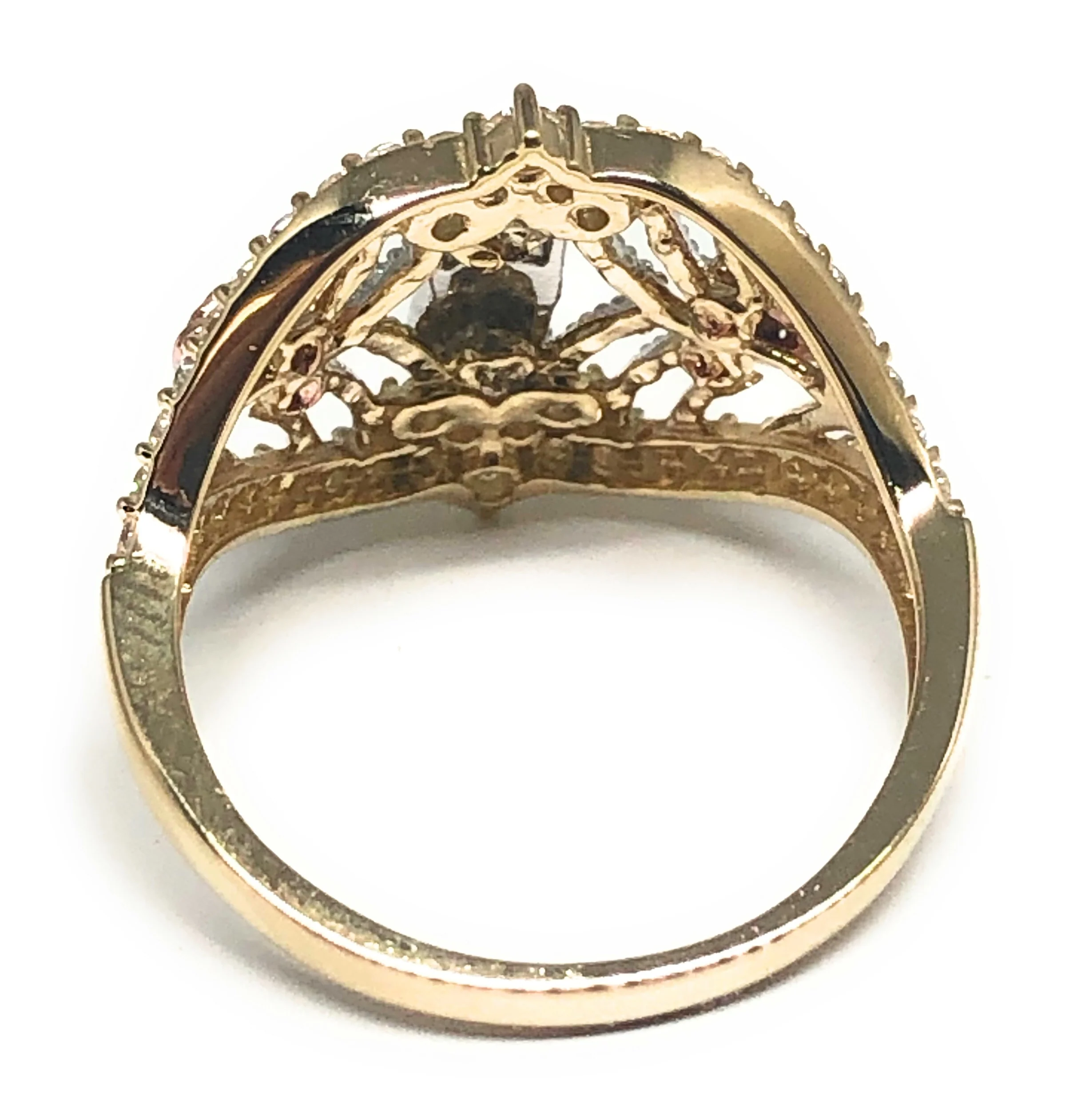 10k Solid Gold Tri-Color Virrgin Mary Flower CZ Ring (FC 25) - Image 3