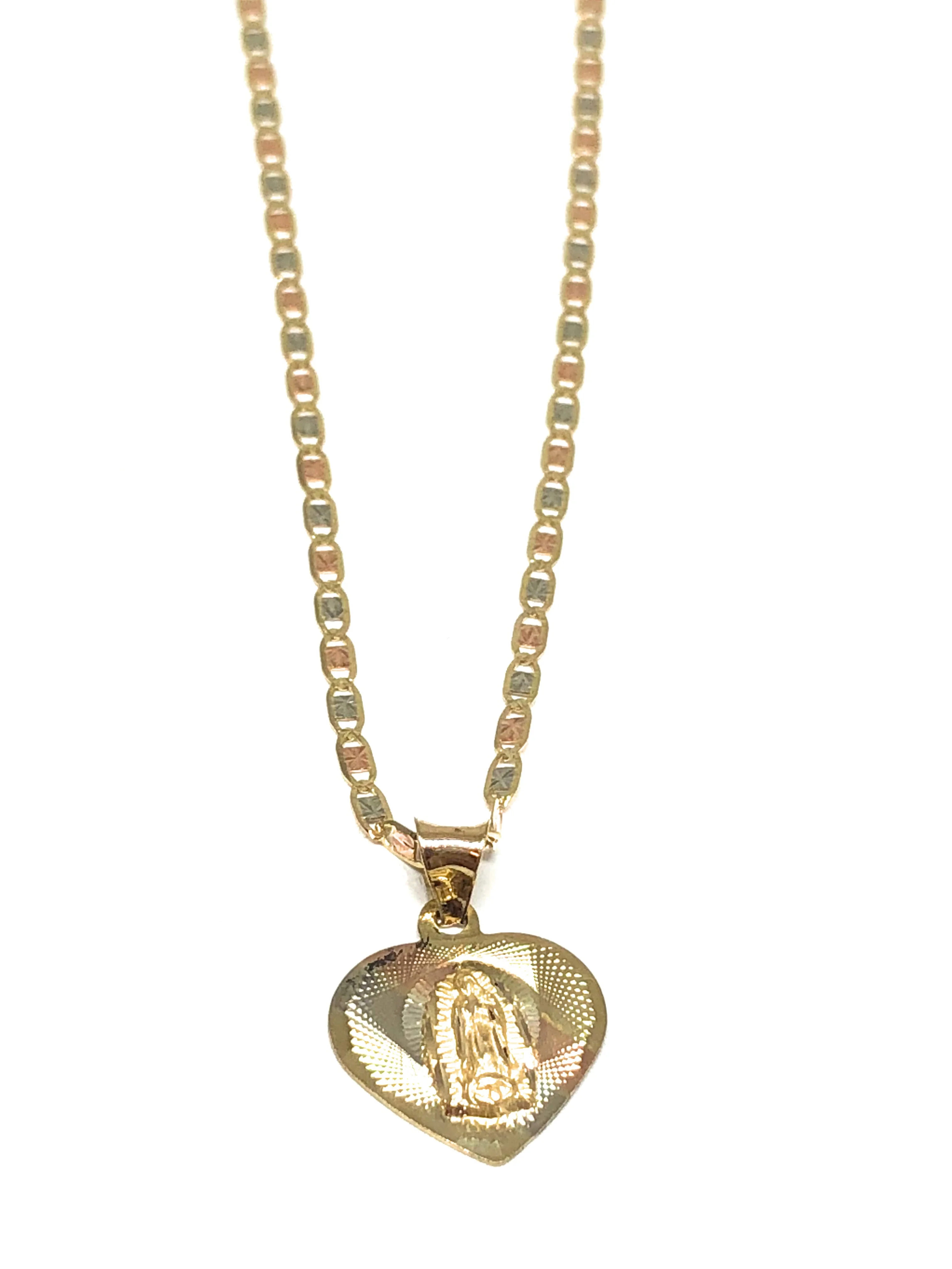 10k Solid Gold Tri-Color Virrgin Mary Heart Pendant Virrgen Guadalupe Tri-Color Necklace (MADE IN MX) - Image 5