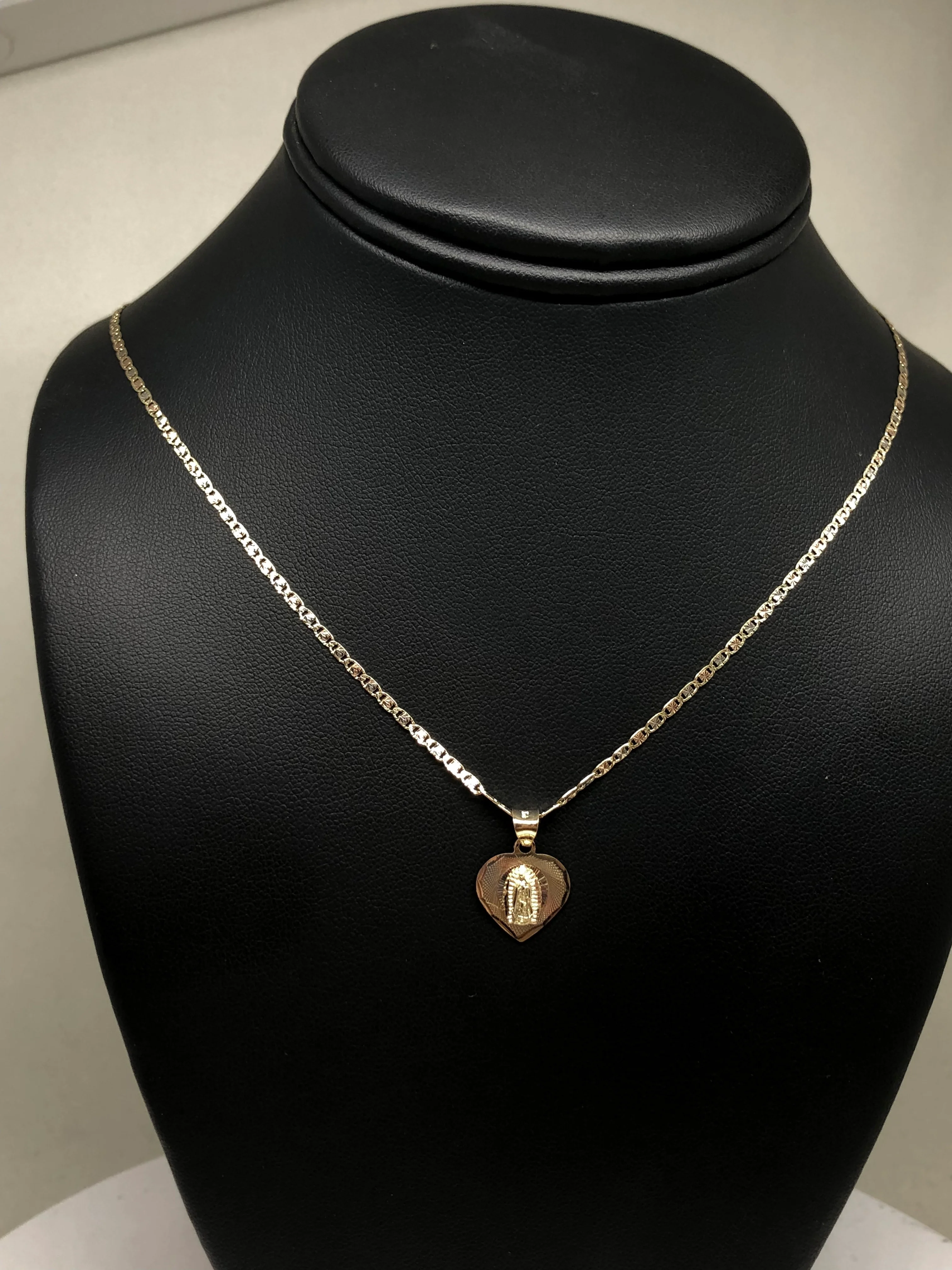 10k Solid Gold Tri-Color Virrgin Mary Heart Pendant Virrgen Guadalupe Tri-Color Necklace (MADE IN MX) - Image 8