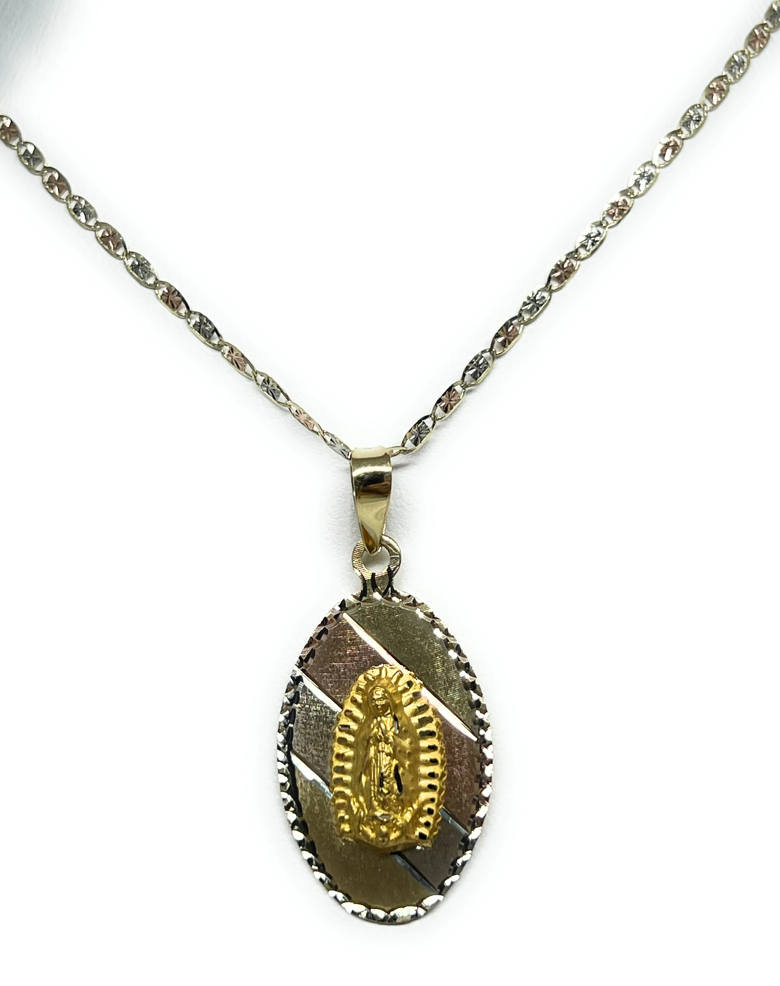 10K SOLID GOLD TRI-COLOR VIRRGIN MARY OVAL PENDANT NECKLACE VIRRGEN GAUDALUPE (MADE IN MX) (SM, MED) - Image 5