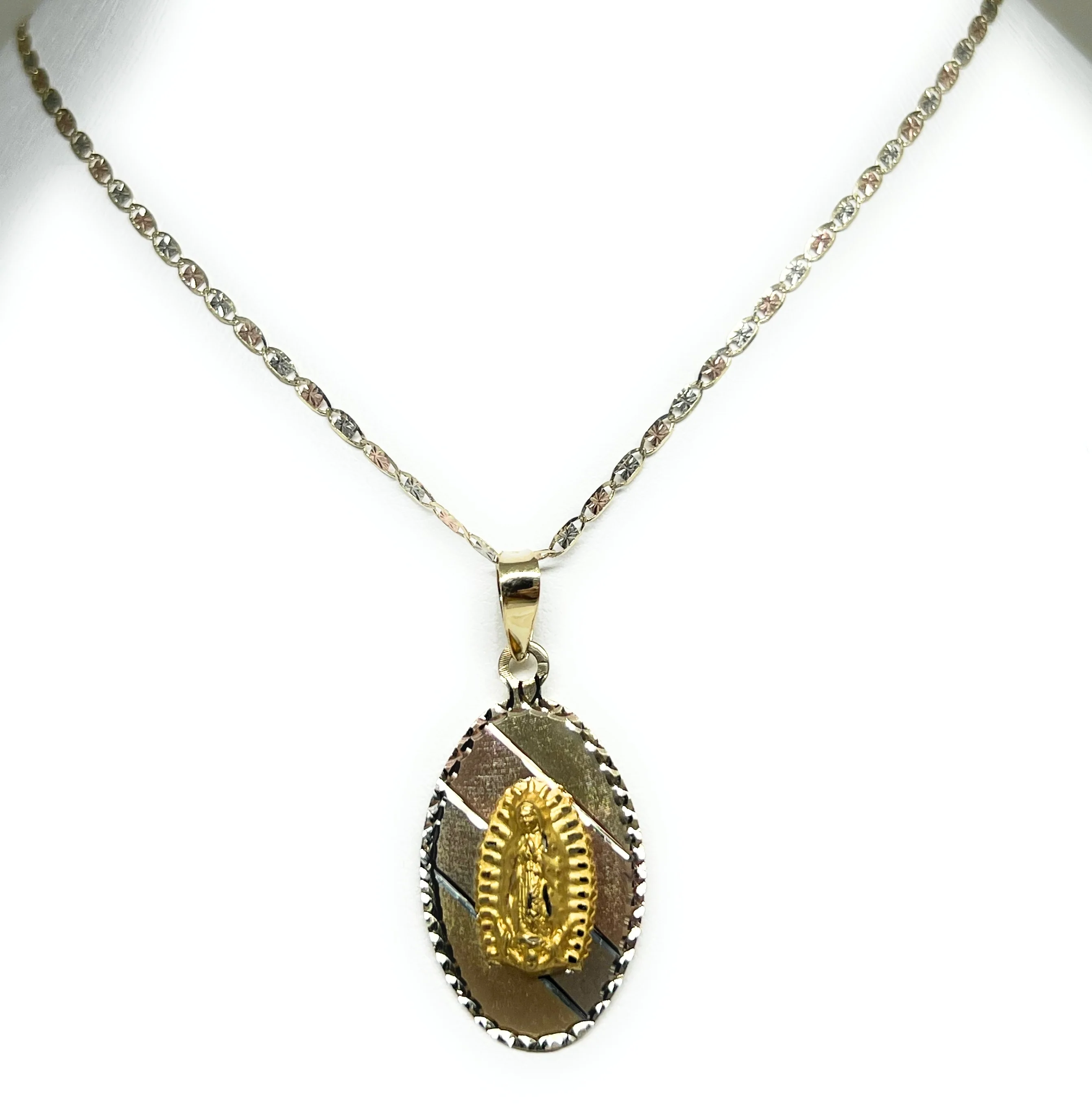 10K SOLID GOLD TRI-COLOR VIRRGIN MARY OVAL PENDANT NECKLACE VIRRGEN GAUDALUPE (MADE IN MX) (SM, MED) - Image 6