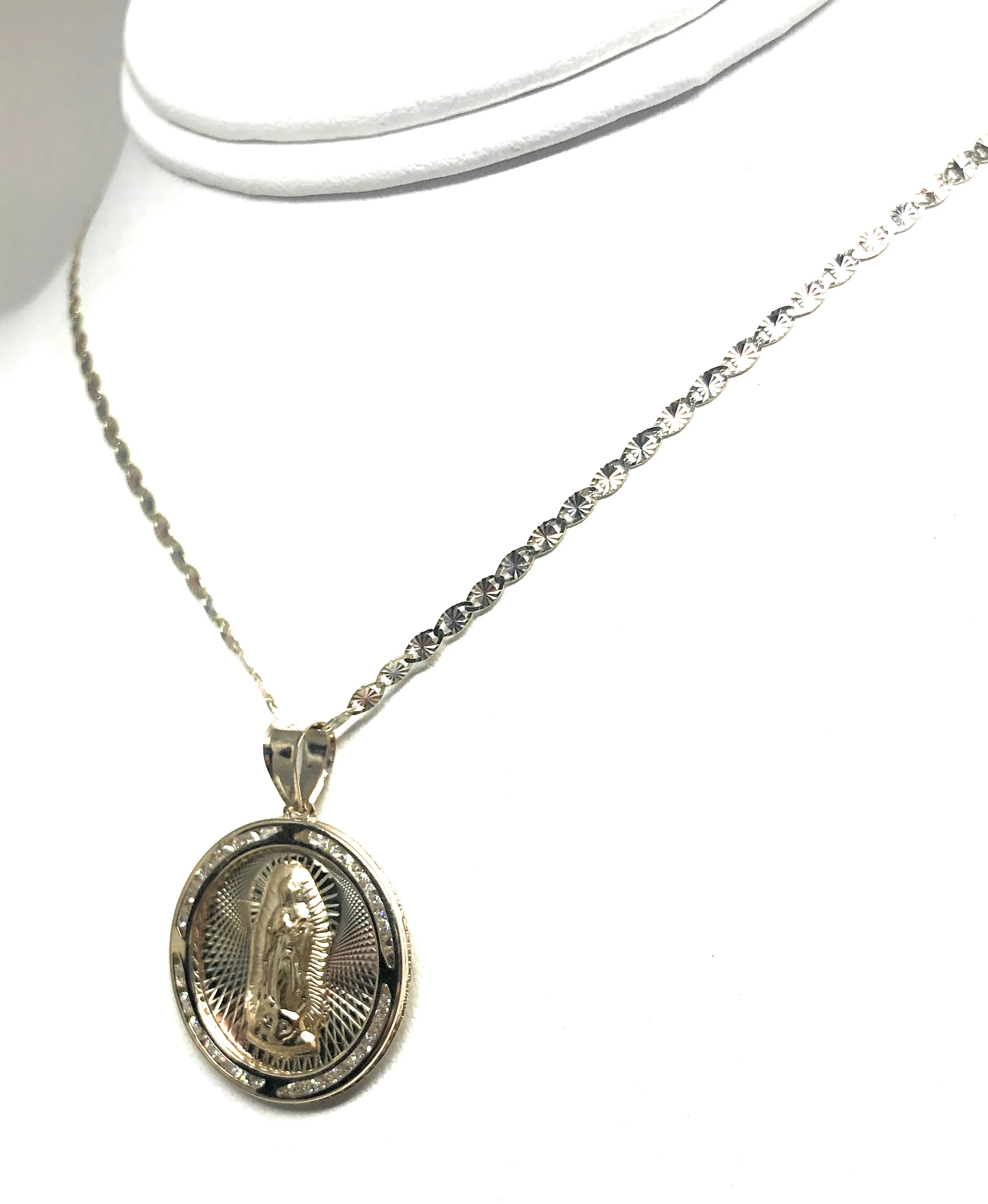 10k Solid Gold Tri-Color Virrgin Mary Round Pendant Necklace Virrgen Gaudalupe (MED, LG) - Image 6
