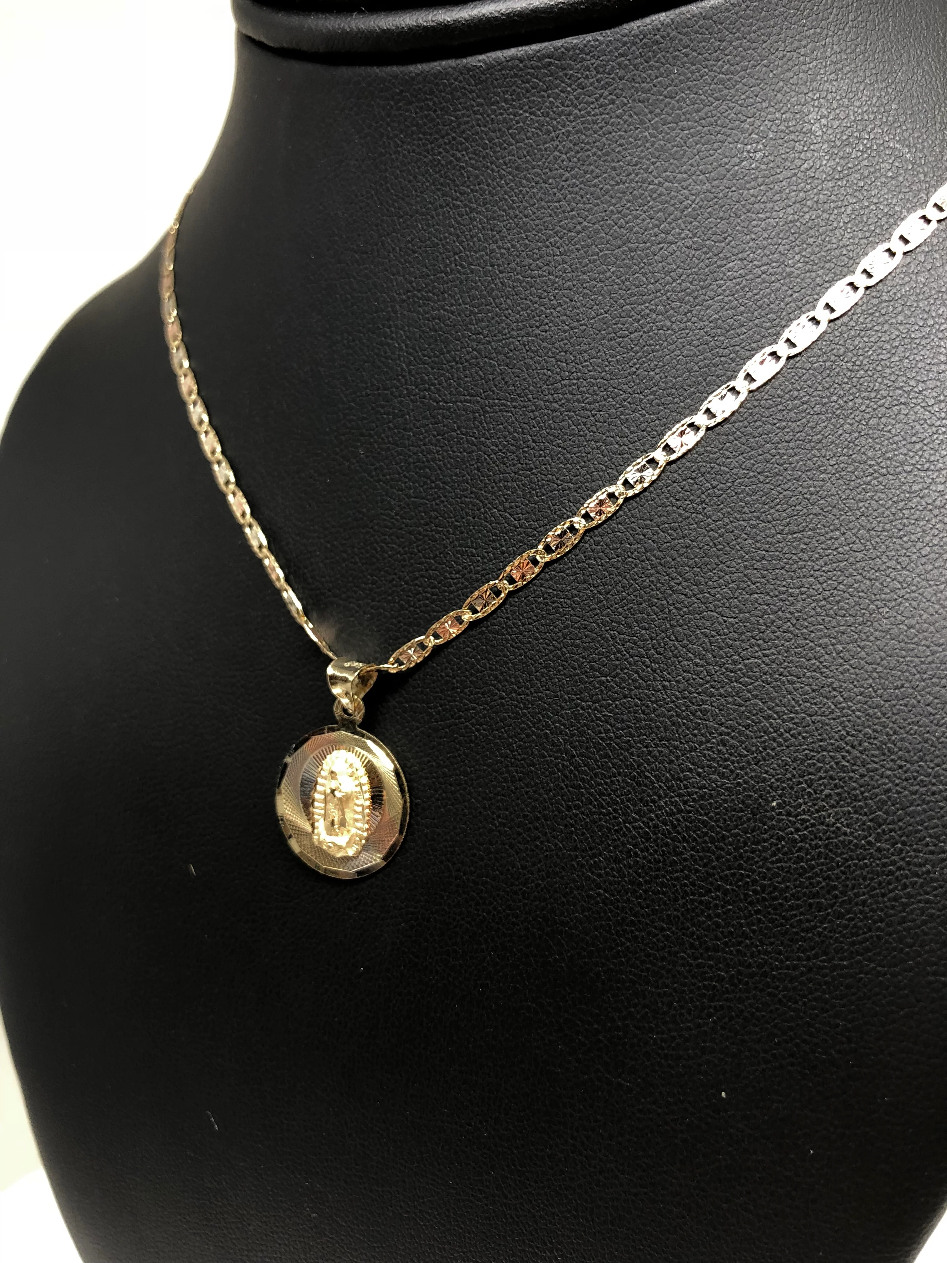 10k Solid Gold Tri-Color Virrgin Mary Pendant Necklace Virrgen Gaudalupe Valentina Chain (SM,MED) (MADE IN MX) - Image 13