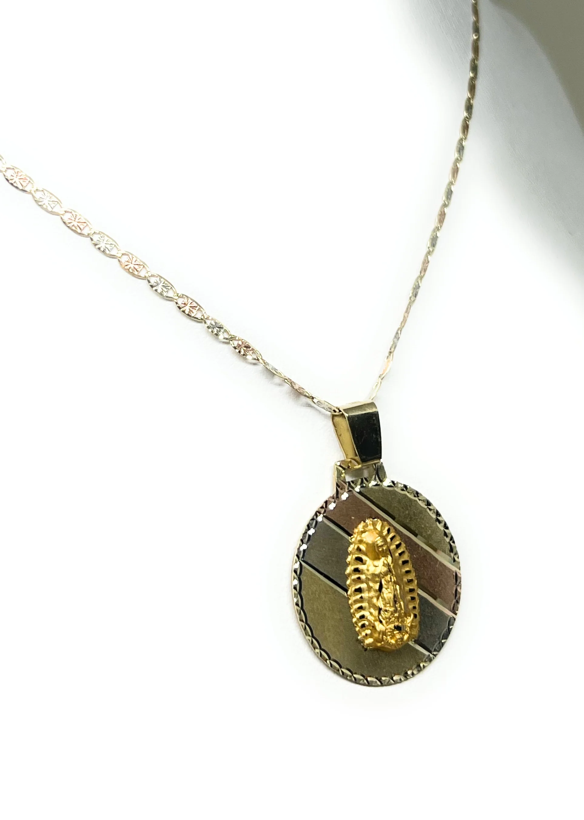 10k Solid Gold Tri-Color Virrgin Mary Pendant Necklace Virrgen Gaudalupe Valentina Chain (SM,MED) (MADE IN MX) - Image 7