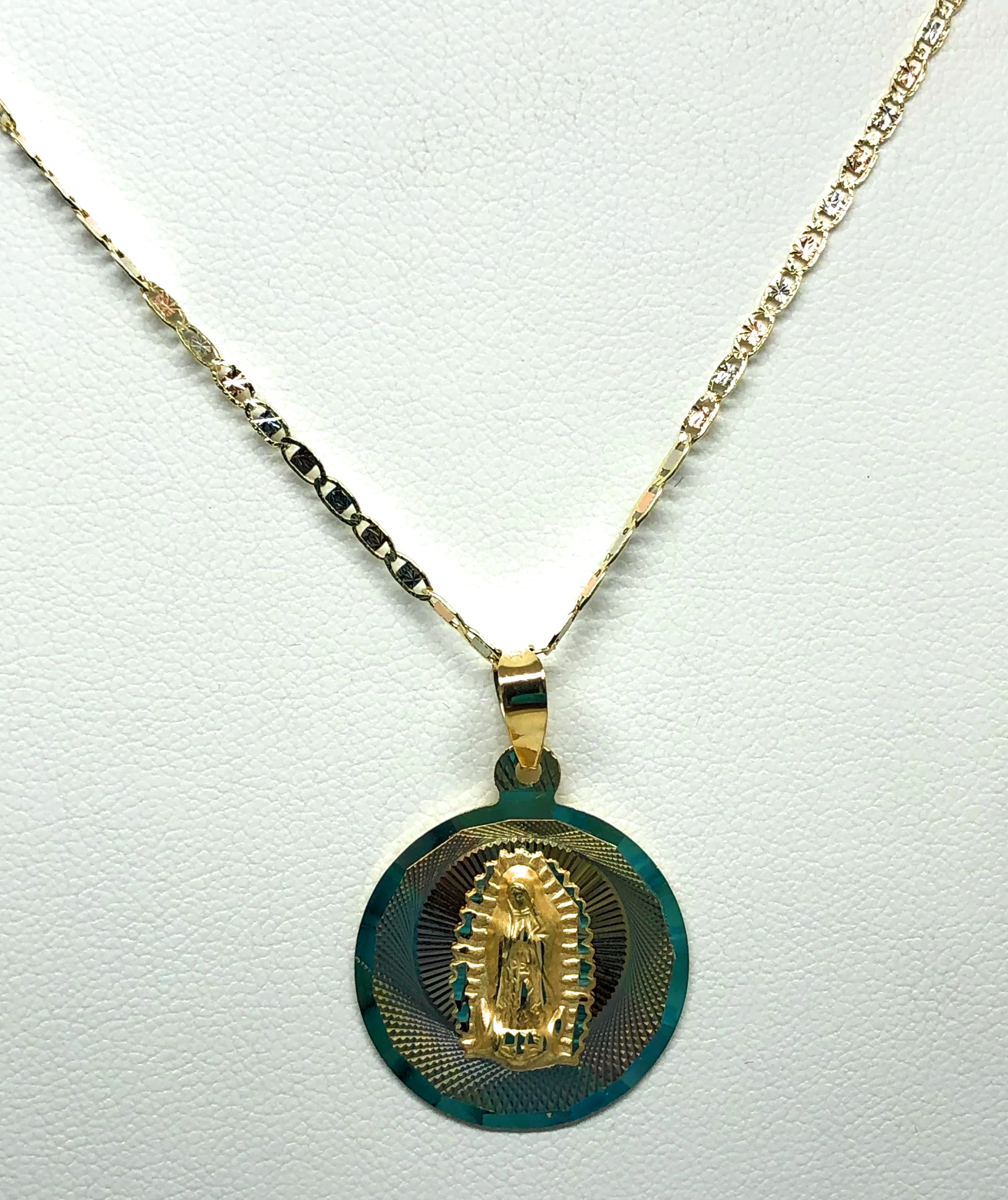 10k Solid Gold Tri-Color Virrgin Mary Round Pendant Virrgen Guadalupe Valentina Chain (MED,LG) (MADE IN MX) - Image 5
