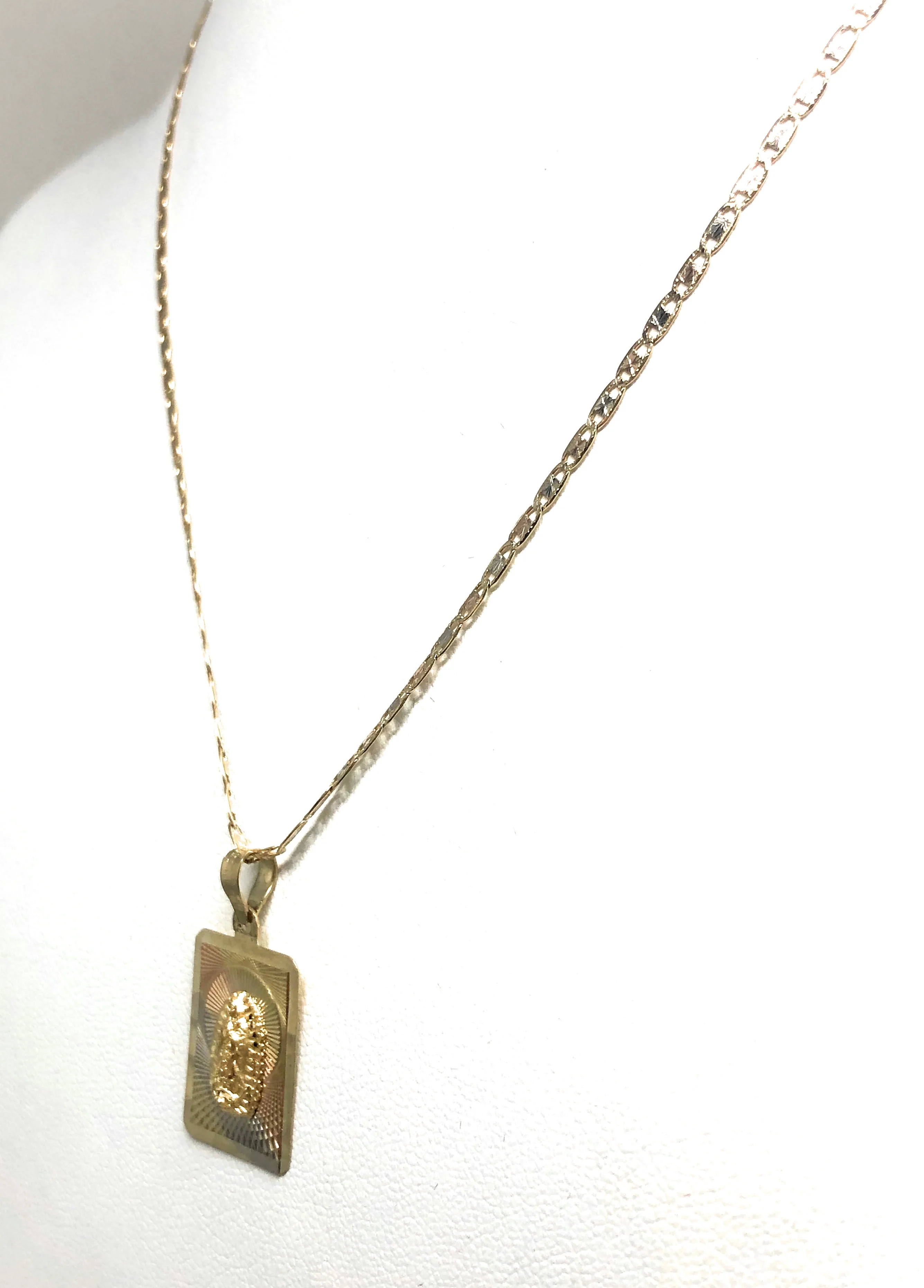 10k Solid Gold Tri-Color Virrgin Mary Square Pendant Necklace Virrgen Gaudalupe Chain (MED, SM) (MADE IN MX) - Image 6